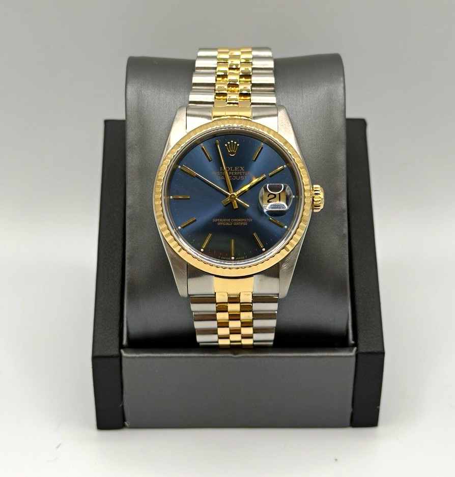 Rolex Datejust Mens Two-Tone Jubilee Blue Dial Date 36mm 16233