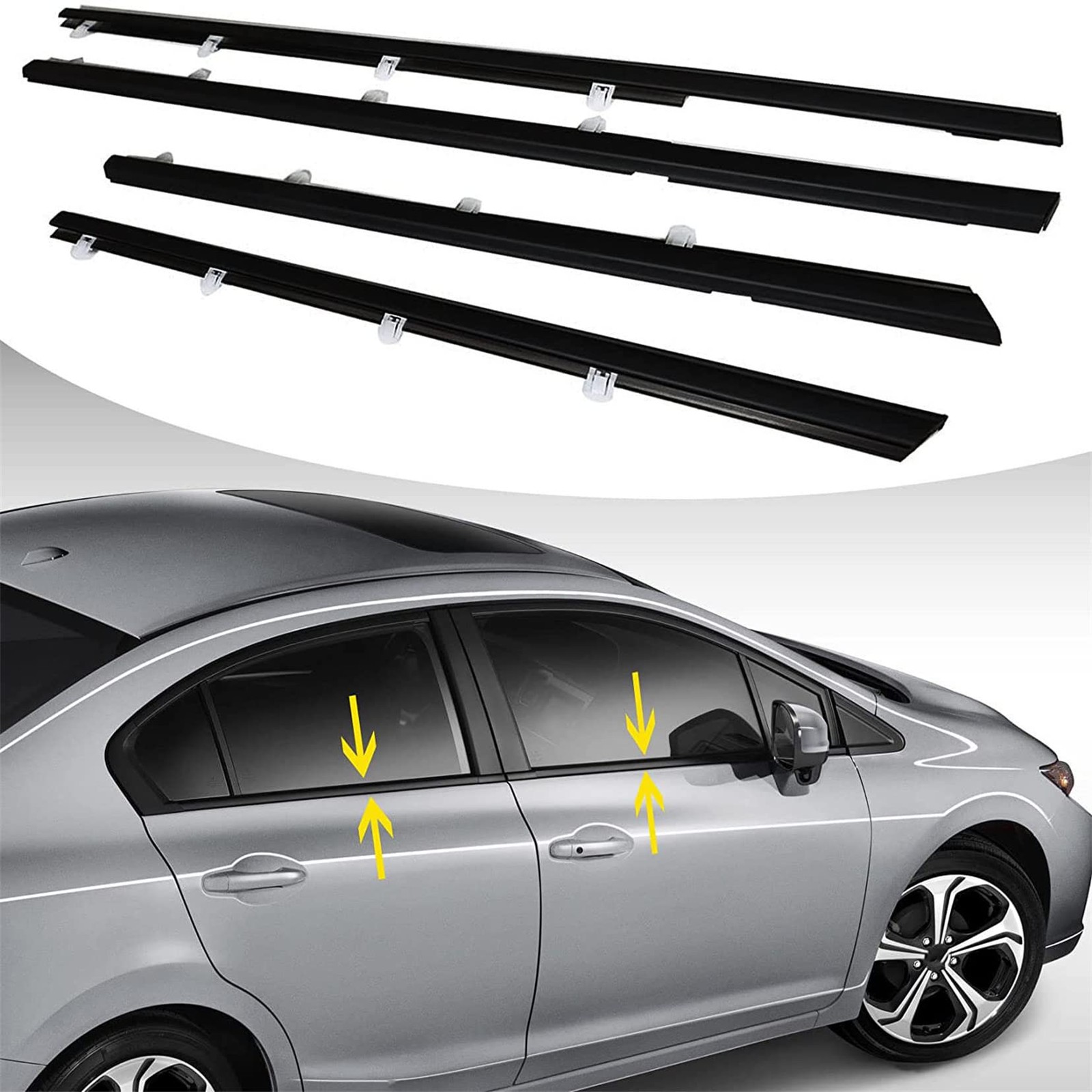 4PCS Weatherstrip Window Moulding Trim Seal Belt Replacement for Civic 2012-2015