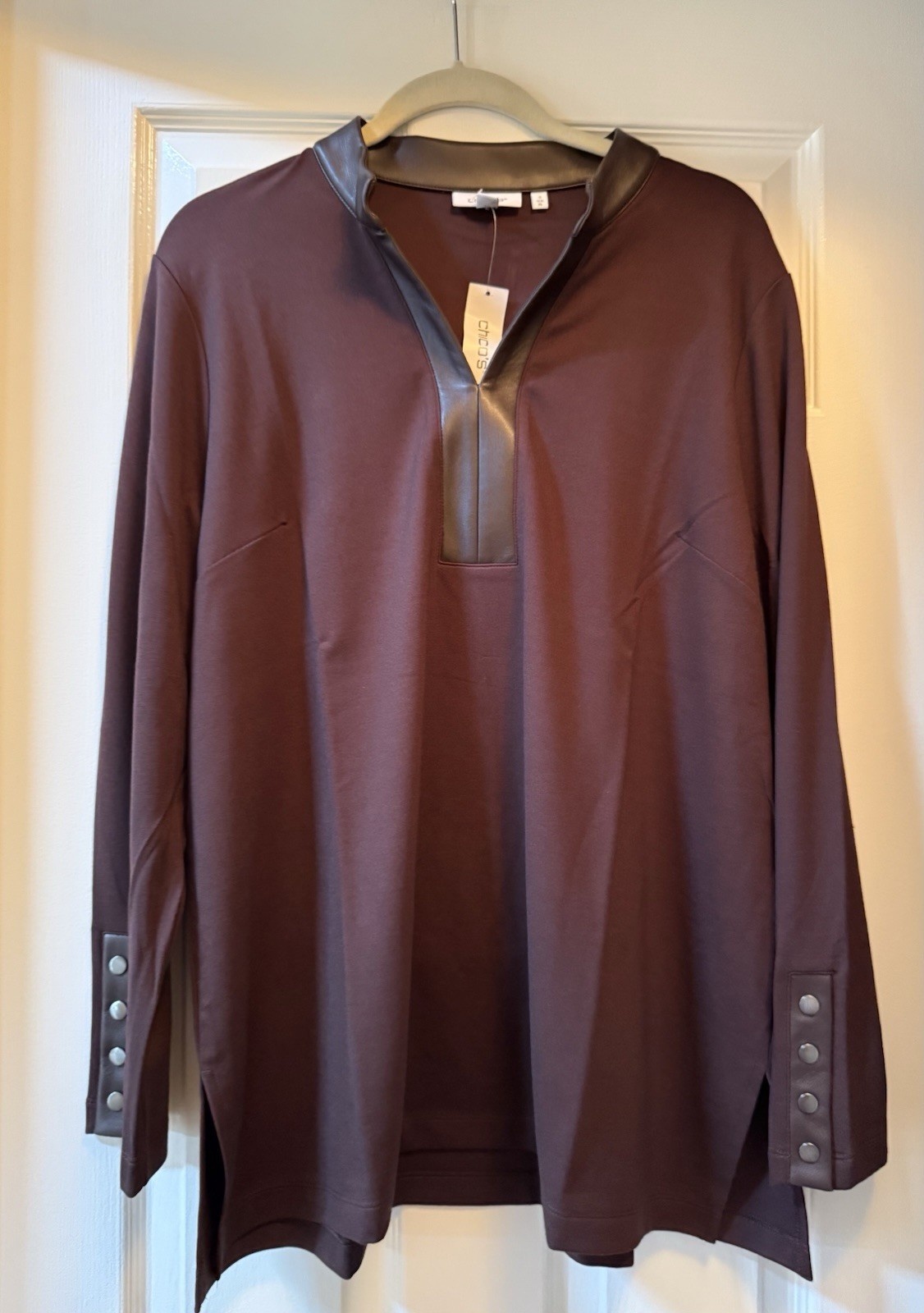 NWT CHICO’S Ponte Knit Faux Leather Trim Tunic-Size 3 (XL)