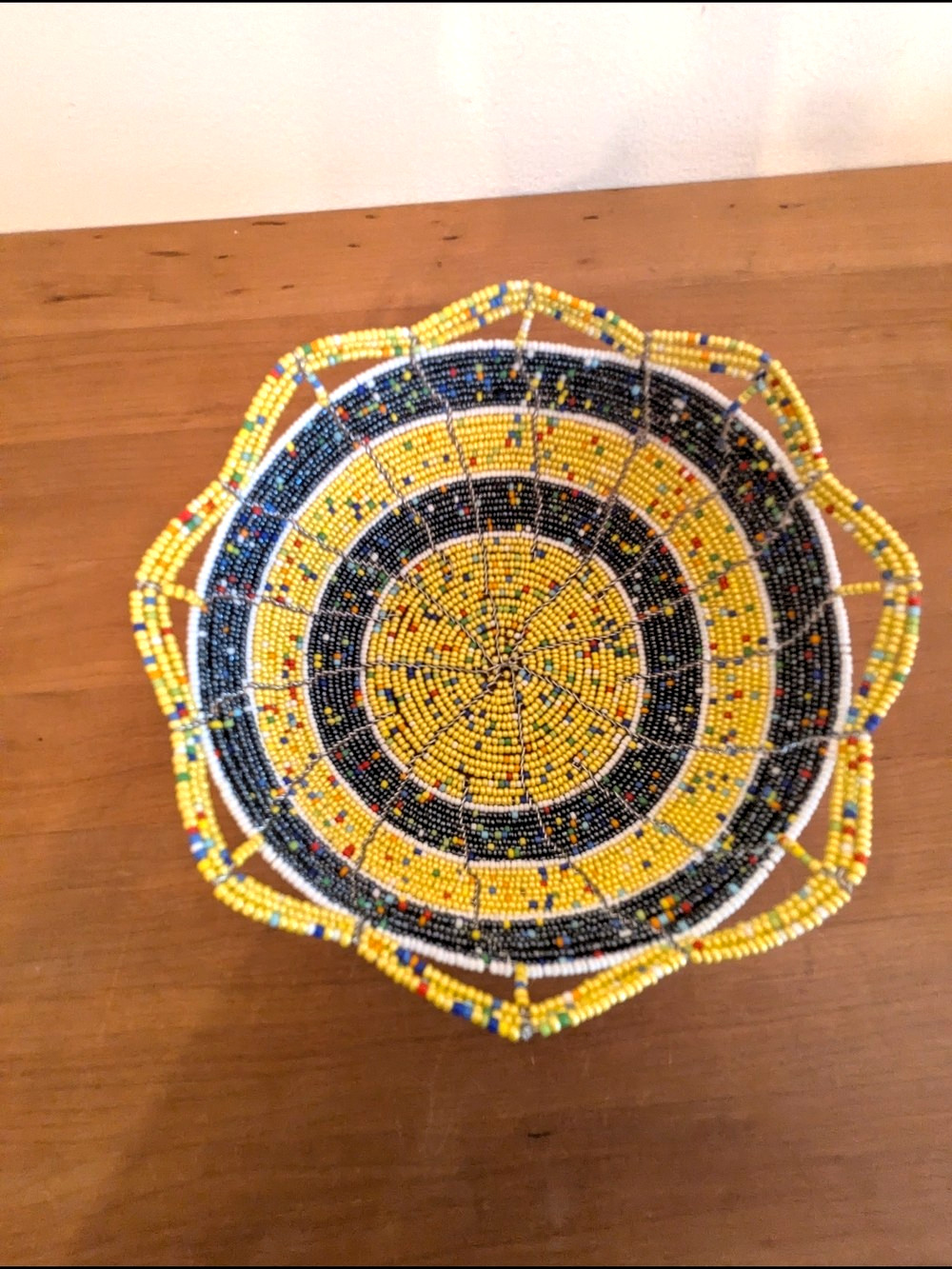 Handmade Beaded Decorative Bowl - Yellow & Black