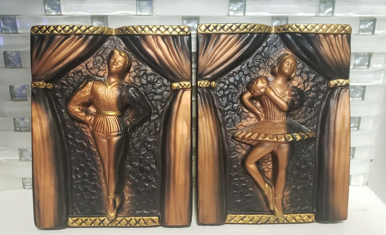 Vintage FavorWare Dancing Pair Couple Copper Gold Chalkware Wall Hanger Dancers Vintage FavorWare Dancing Pair Couple Copper Gold Chalkware Wall Hanger Dancers