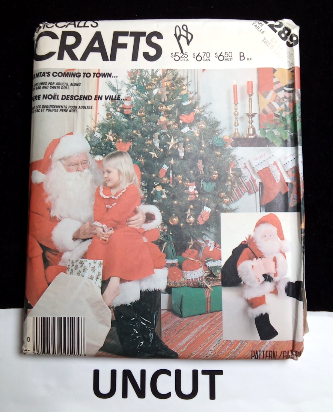 McCall\'s 2289 Sewing Pattern Christmas Santa Clause Costume Bag Doll Unisex XL