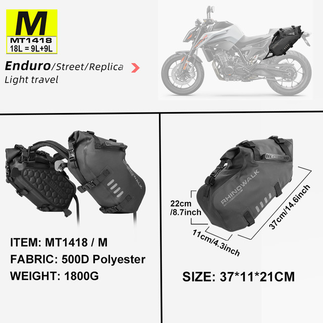 Rhinowalk Motorcycle Double Side Bag Waterproof 18L/28L/48L Universal Black