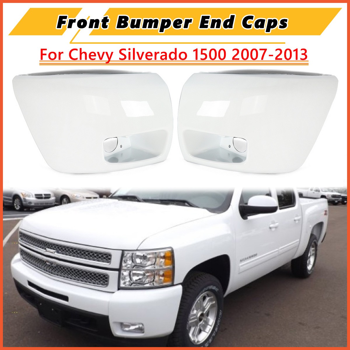 Summit White Front Bumper End Caps For Silverado 1500 2007-13 w/ Fog Light Hole