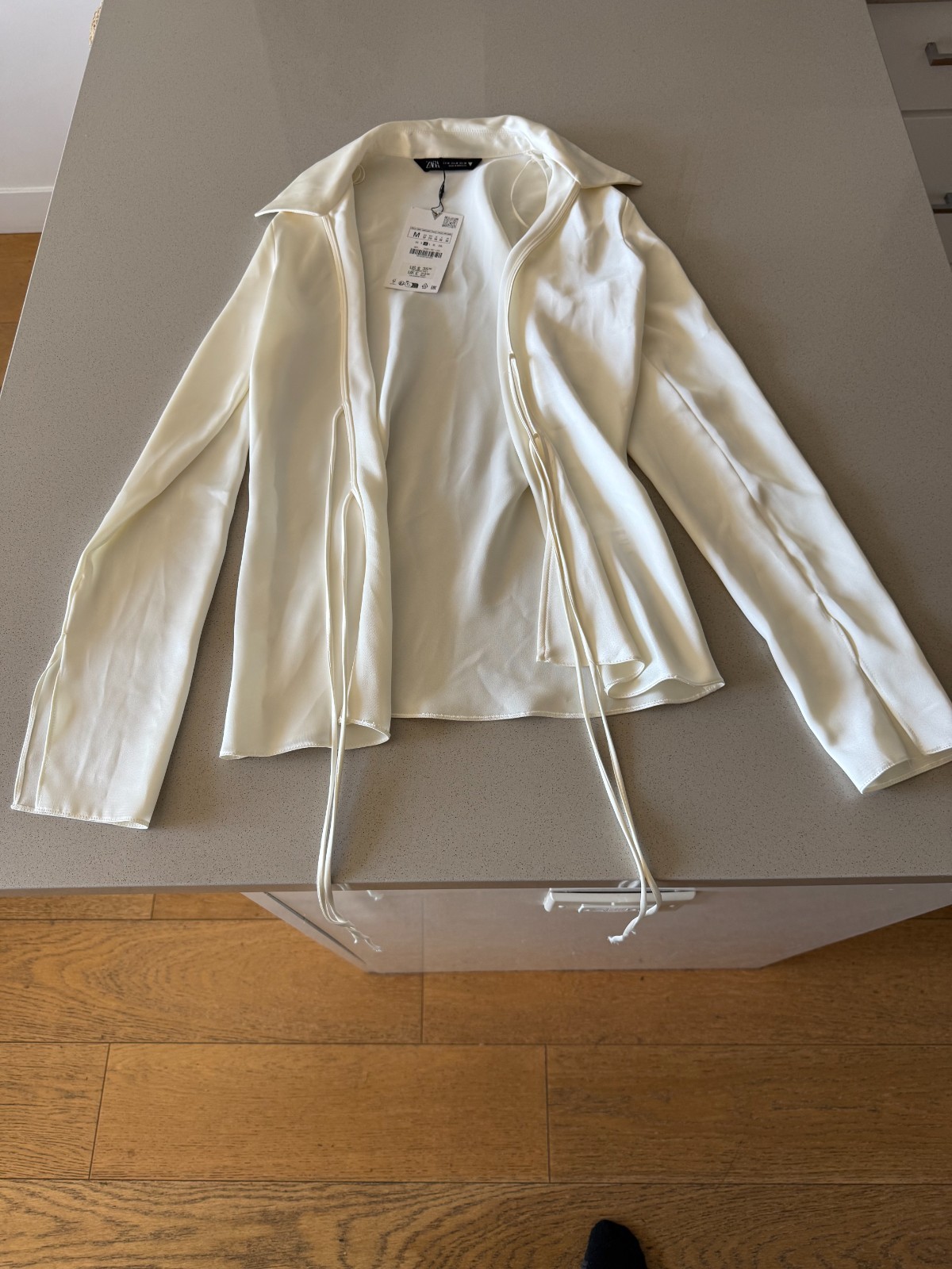 Zara Open Blouse Ivory Womans Medium Top NWT