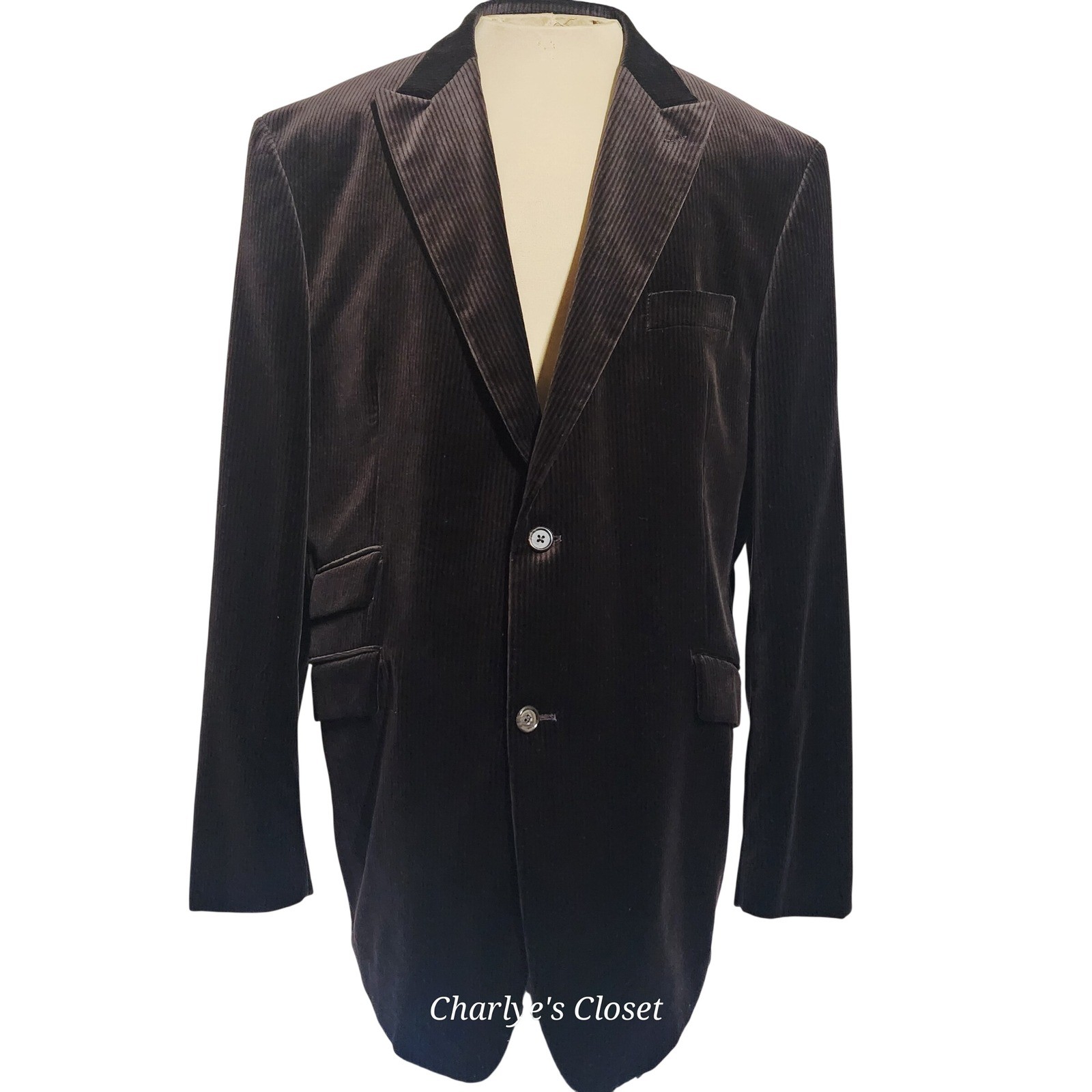 Kroon Mens Black Corduroy Blazer Sport Coat 48L 100% Cotton Euro Retro Vibe