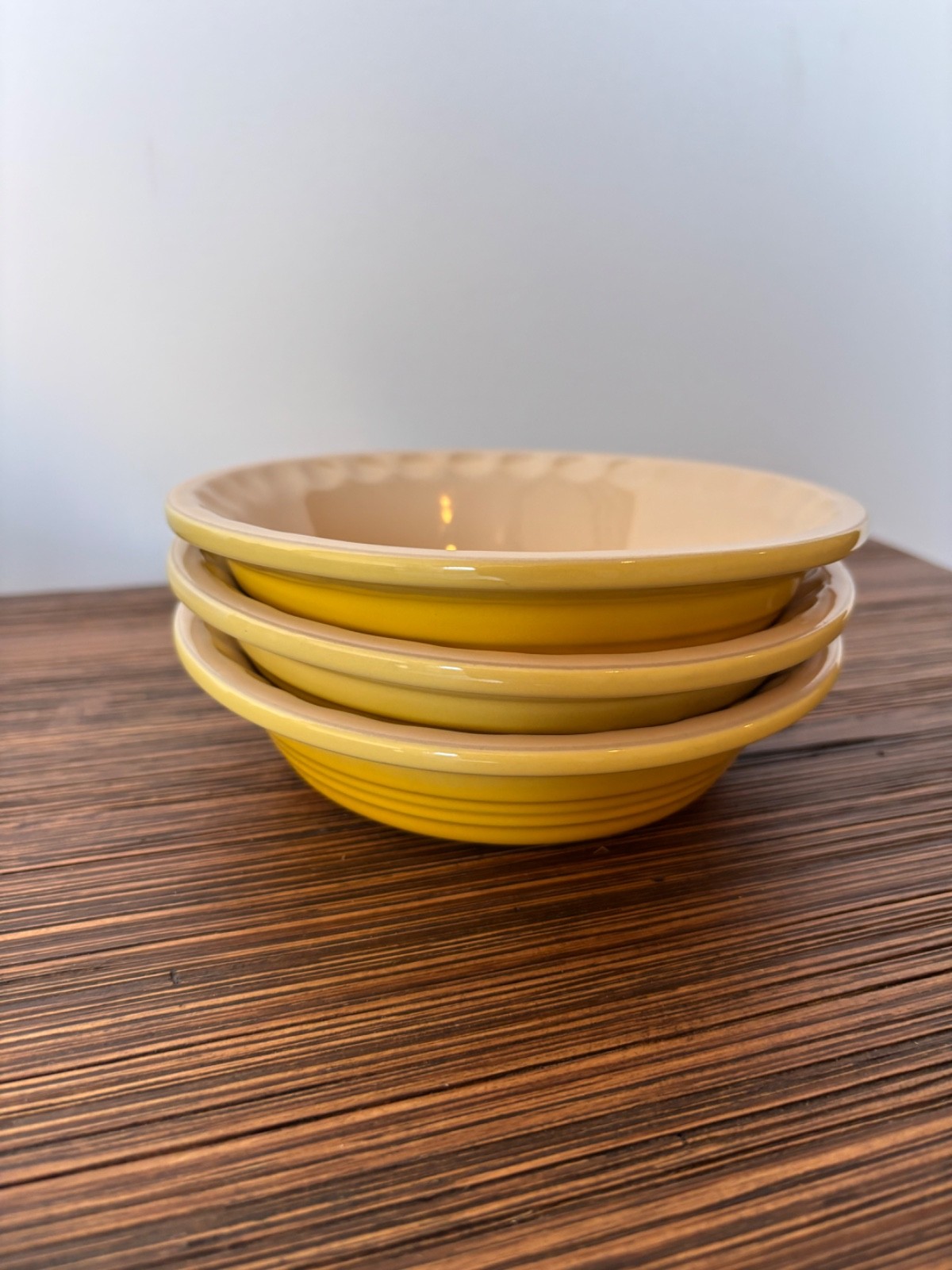 Le Creuset Soleil Yellow 5 Inch Ceramic Mini Pie Dish set of 3