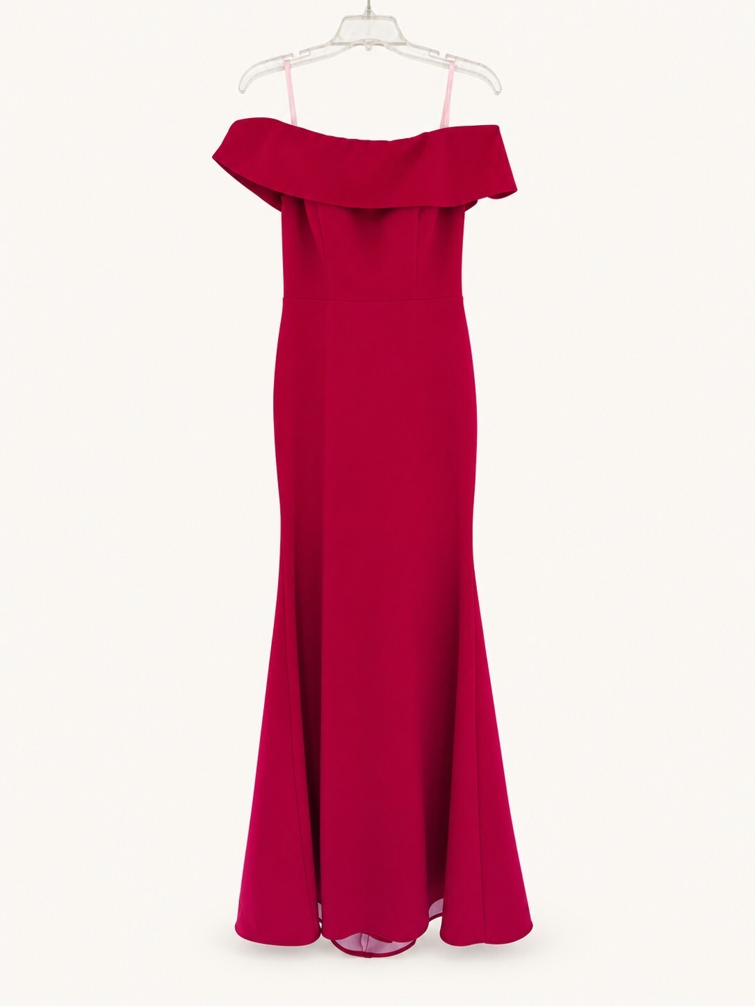 Betsy & Adam Size 6 Raspberry Off Shoulder Ruffle Formal Gown