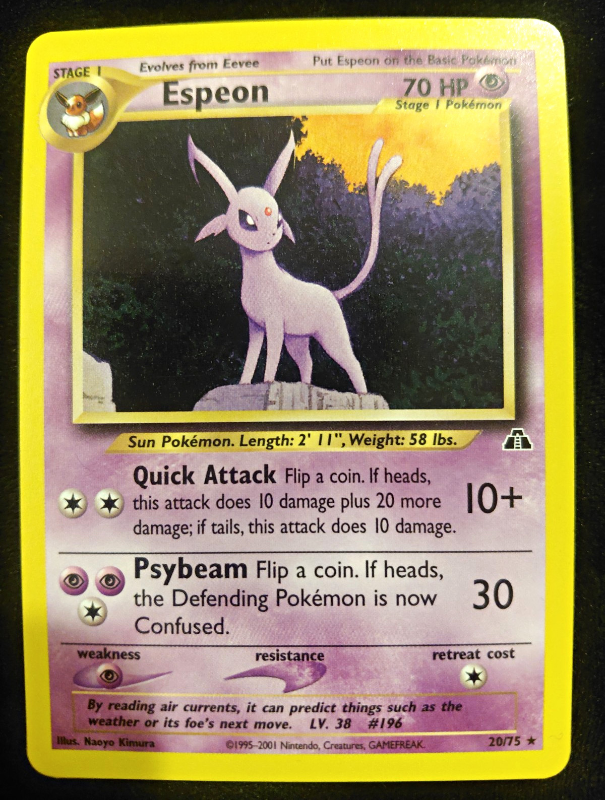 Pokémon TCG Espeon Neo Discovery 20/75 Rare Regular English Unlimited 70 HP 2001 Pokémon TCG Espeon Neo Discovery 20/75 Rare Regular English Unlimited 70 HP 2001