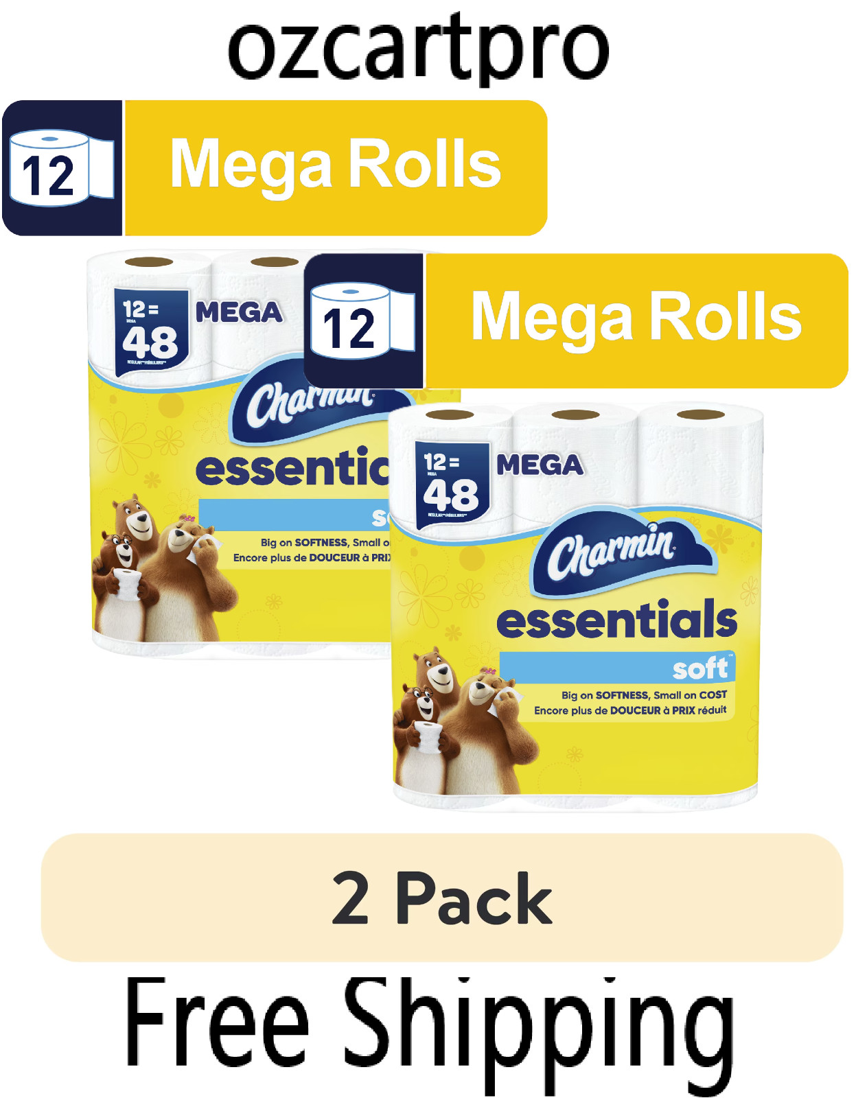 Charmin Essentials Soft Toilet Paper 12 Mega Rolls 330 Sheets Bath Tissue-2 pack