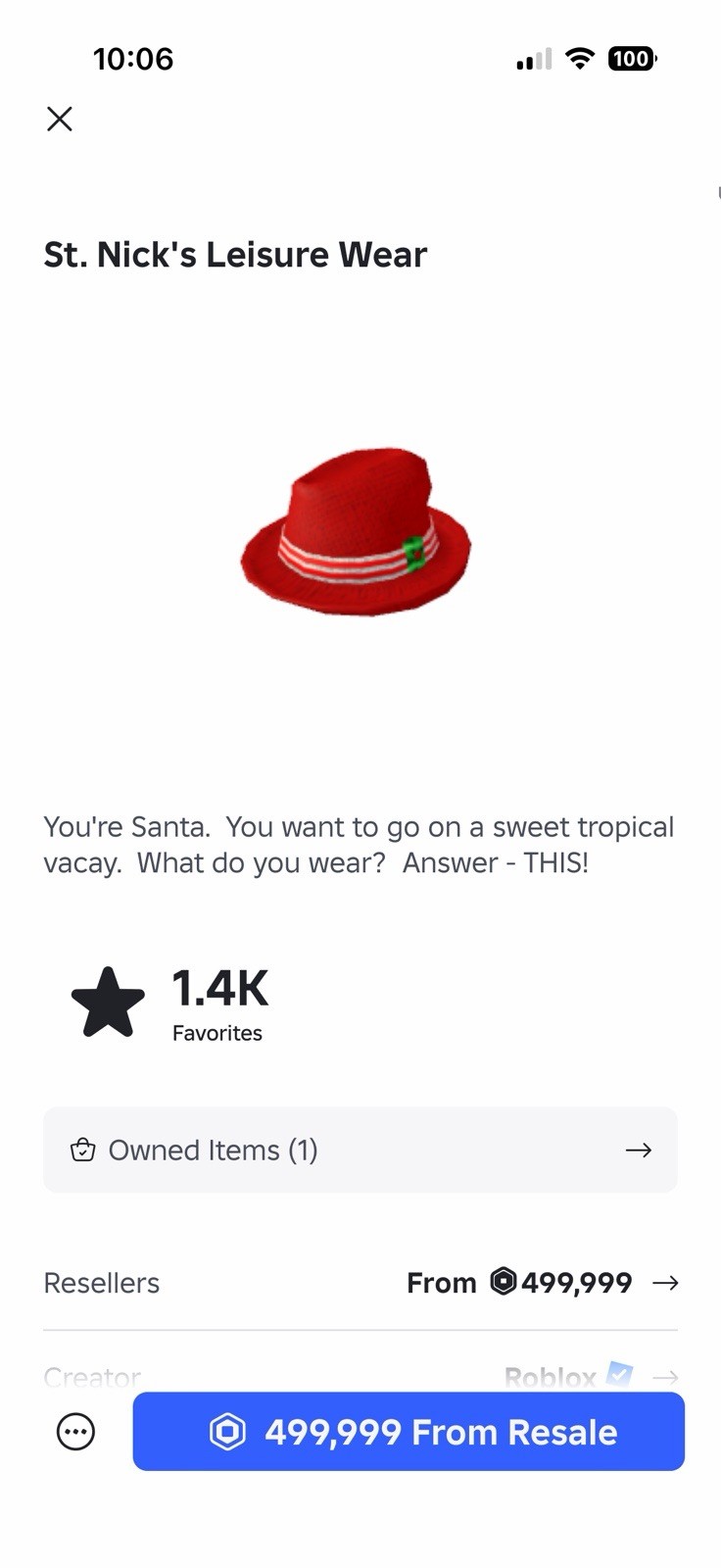 R0BL0X Limited Edition Fedora Hat (500K R0BUX ITEM)