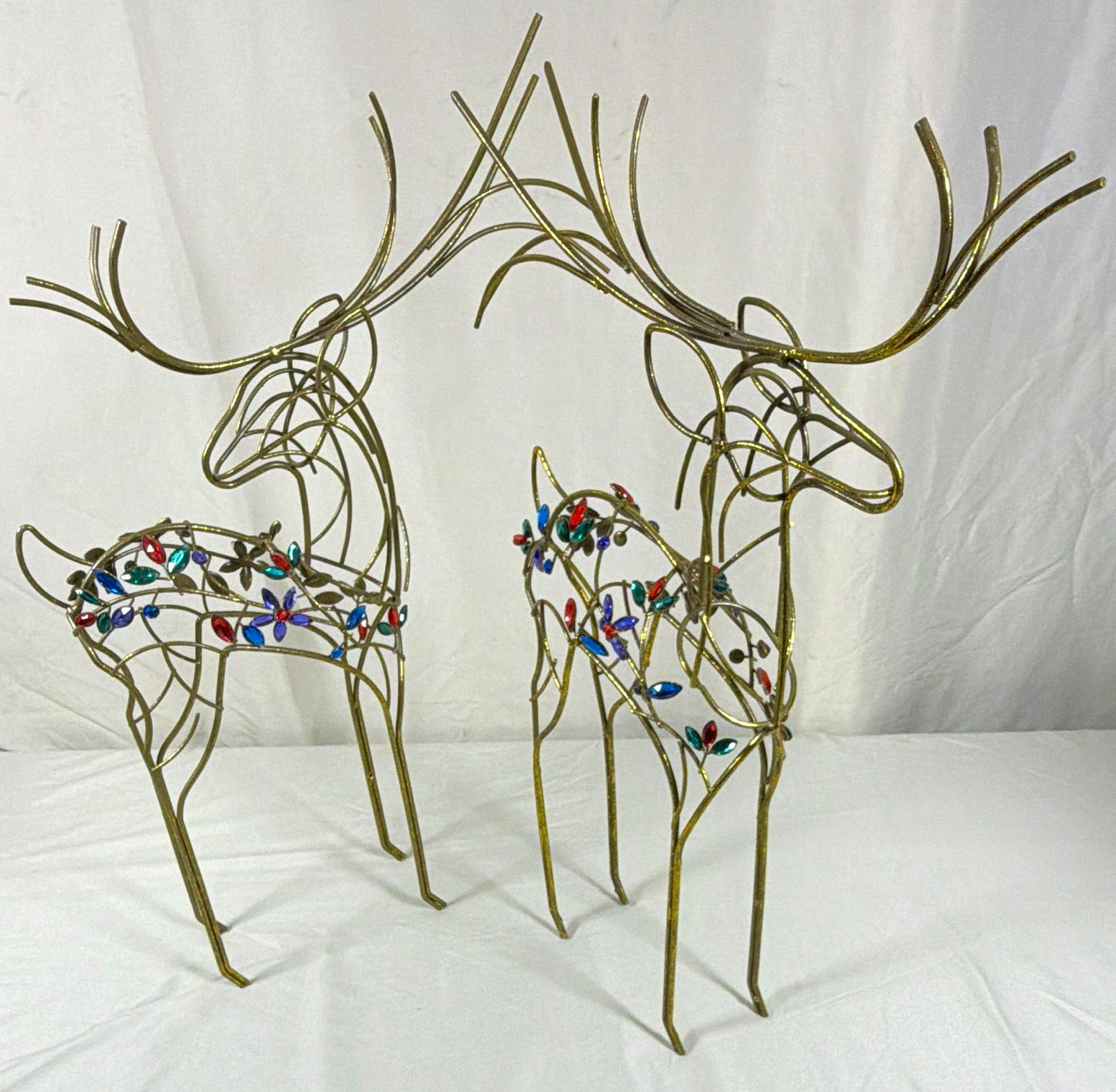 Robert Stanley Royal Palace Gold Metal Wire Jeweled Reindeer Christmas Deer Set