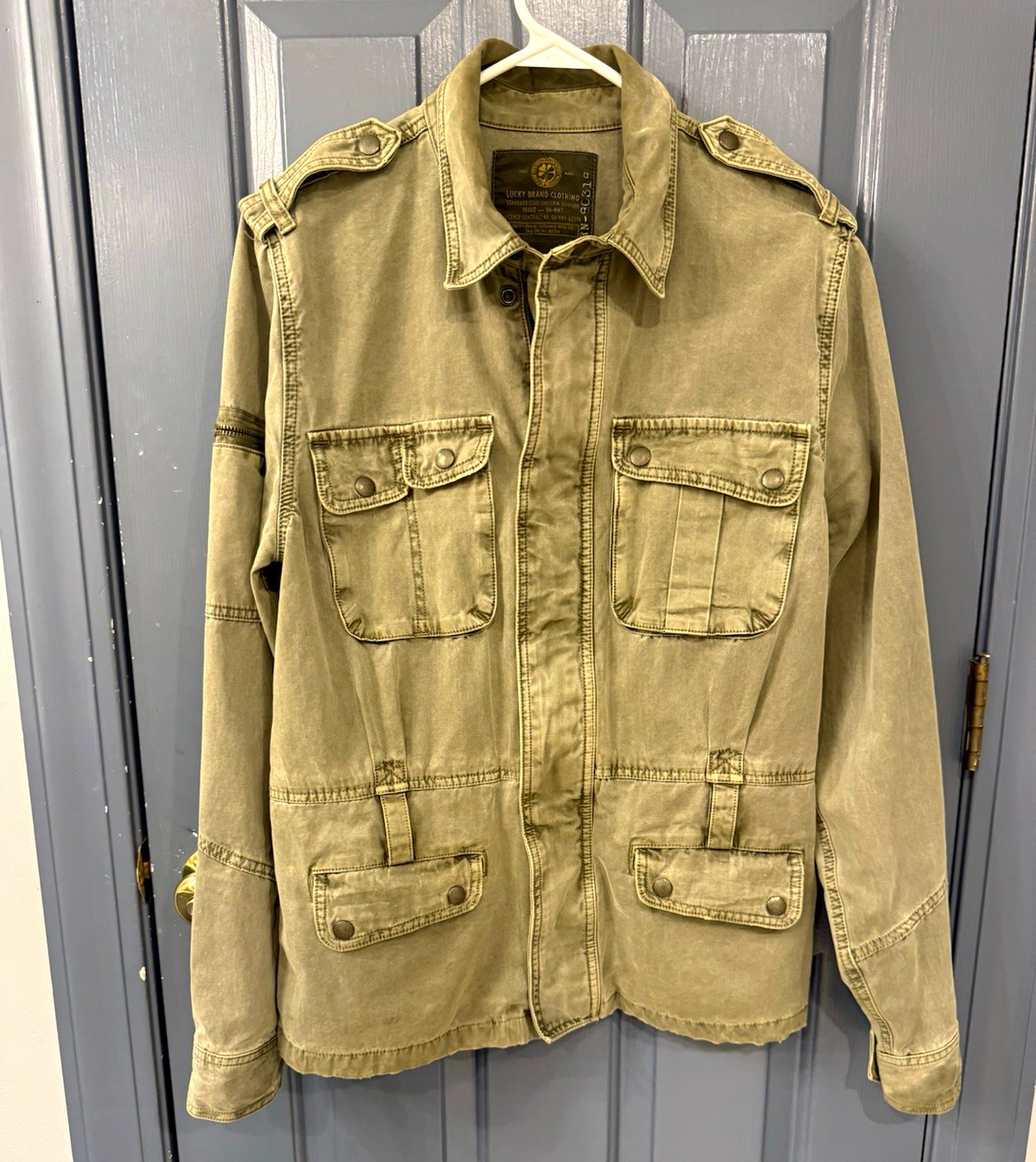 Lucky Brand Clothing Men\'s Military Field Jacket Green M Full Zip Button Pockets