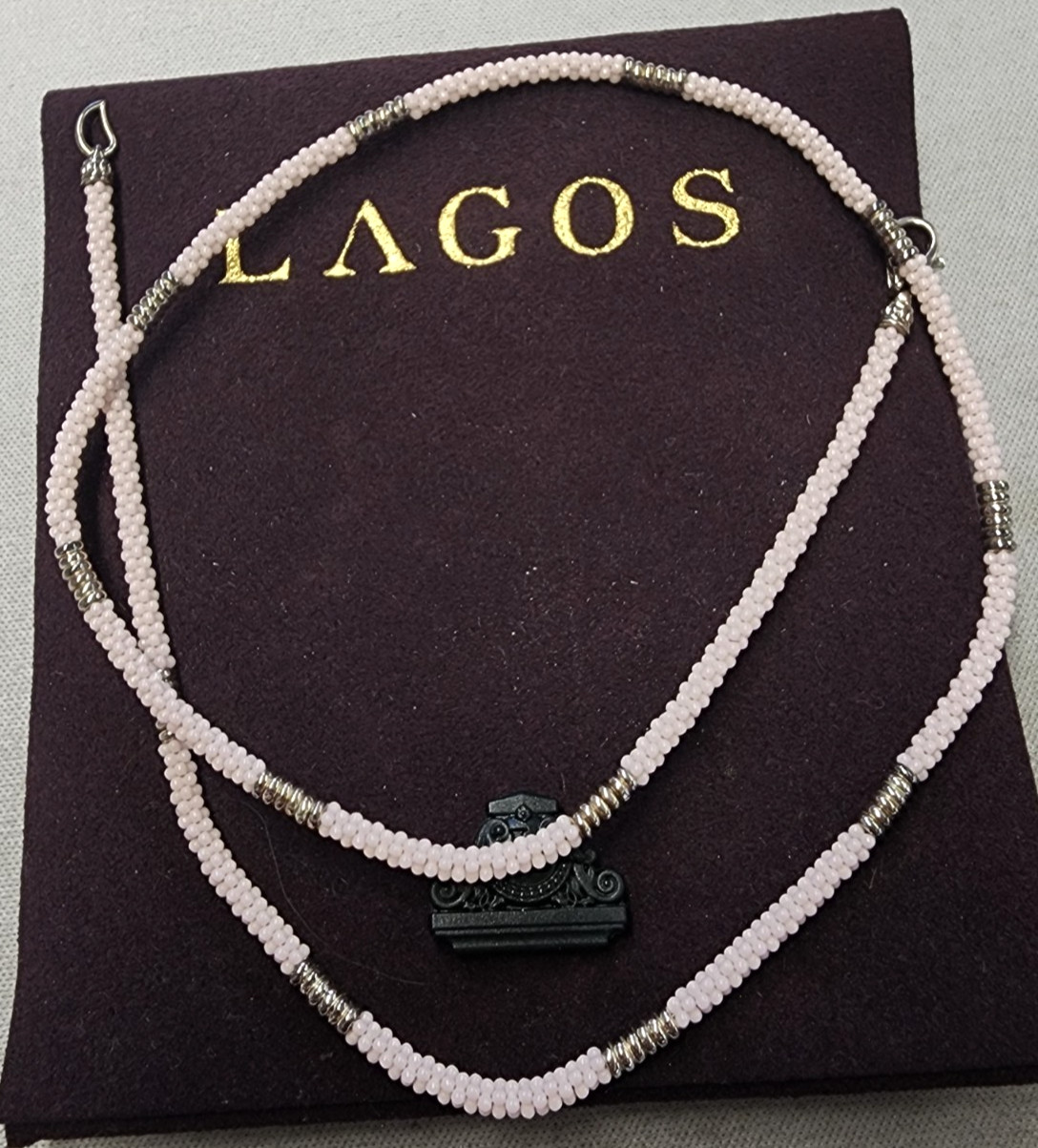 Lagos 3mm Pink Ceramic Beaded Sterling Silver Station Necklace 18\
