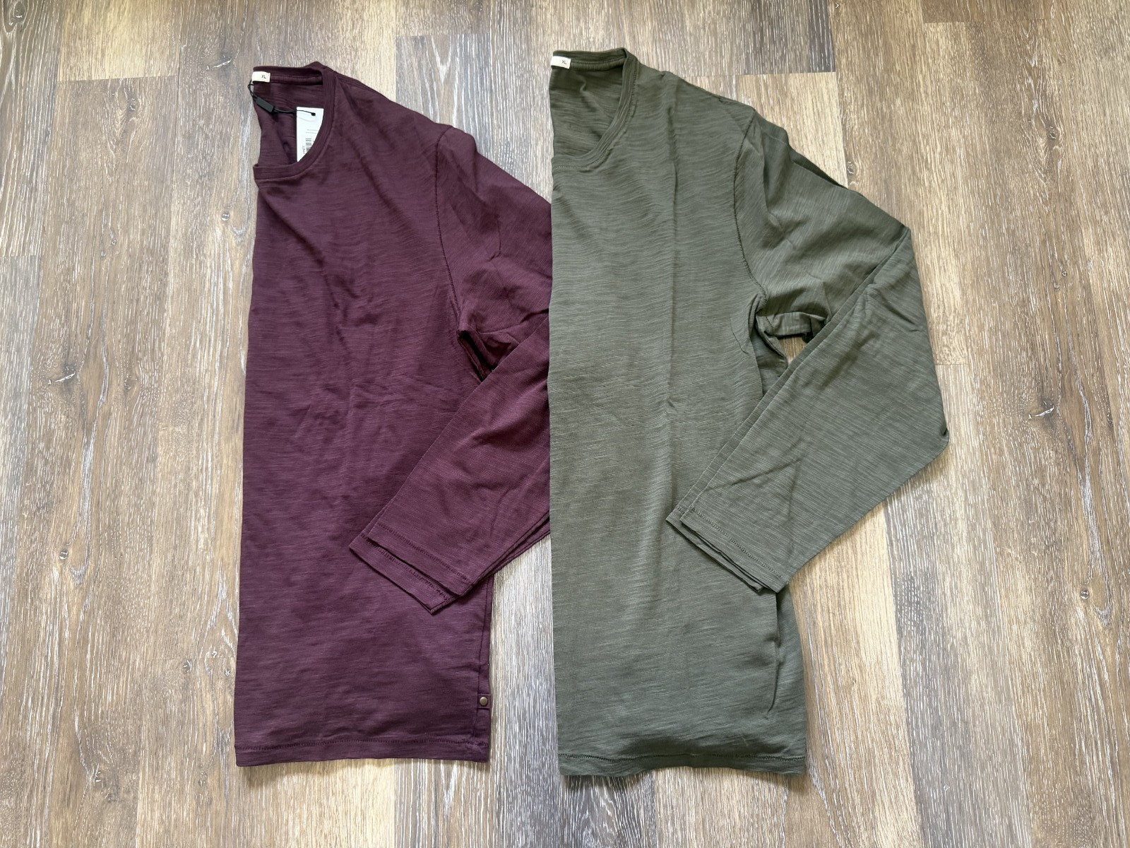 Mens Crew Neck Long Sleeve T-Shirts, Lightweight, New, Lot Of 2, Cotton Shirts