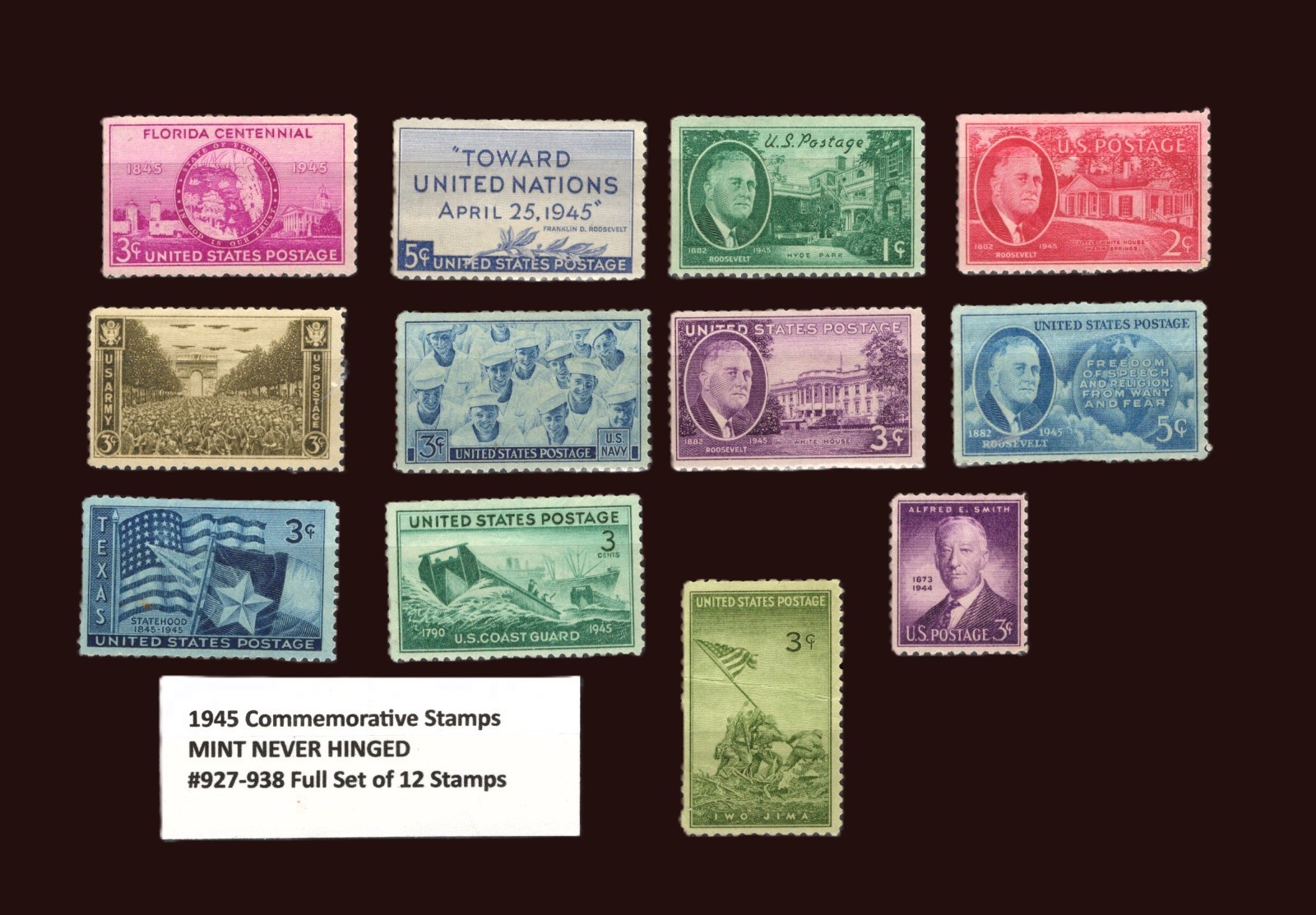 1945 U.S. Commemorative Set #927–938 Mint NH – 12 Stamps 