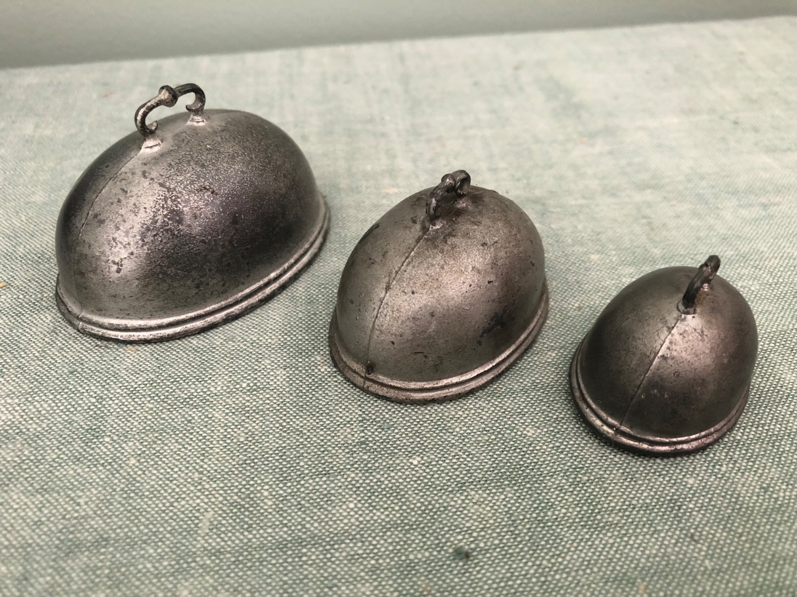 RARE VHTF Antique Early English Dollhouse Set of Lead Meat Covers Cloches 1:12 RARE VHTF Antique Early English Dollhouse Set of Lead Meat Covers Cloches 1:12