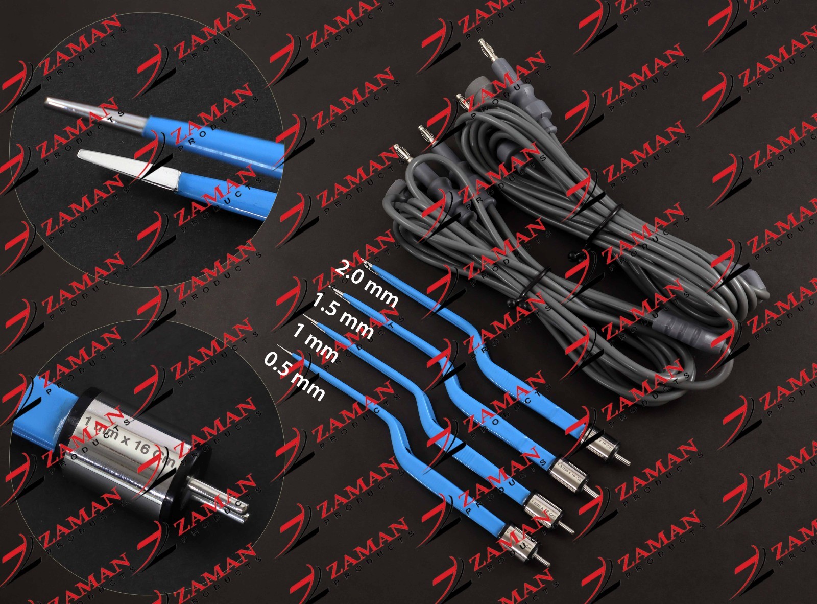 American Bipolar Bayonet Forceps 0.5,1,1.5,2 mm ( 4 pcs + 2 Cords Set ) By ZP