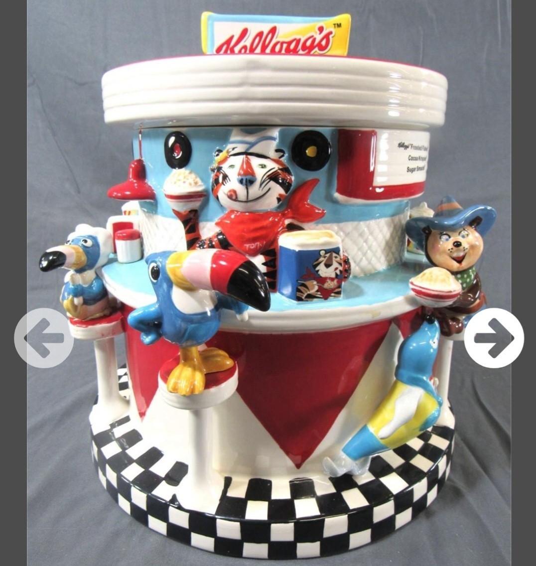 Vintage Kellogg's 100th Anniversary Cookie Jar -Tony Tiger Cafe - Bonus Cookies Vintage Kellogg's 100th Anniversary Cookie Jar -Tony Tiger Cafe - Bonus Cookies
