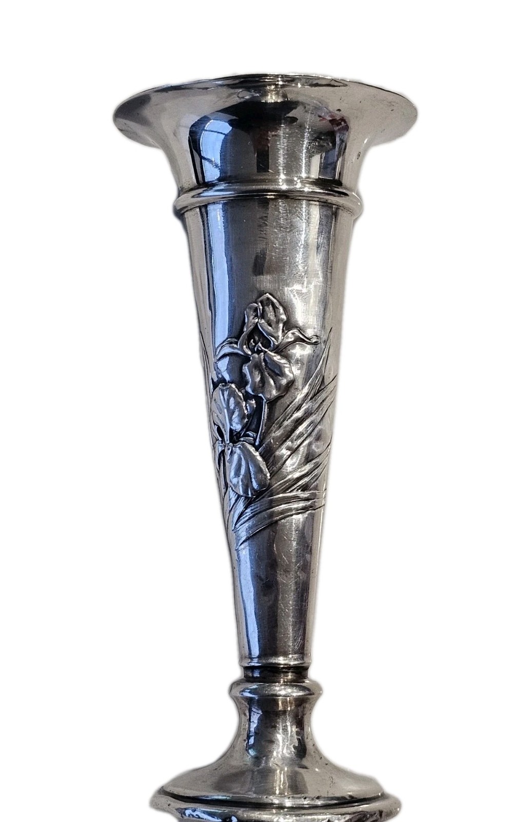 Antq Hardy Bros Sterling Silver Trumpet Vase Iris Floral Art Nouveau London 1905