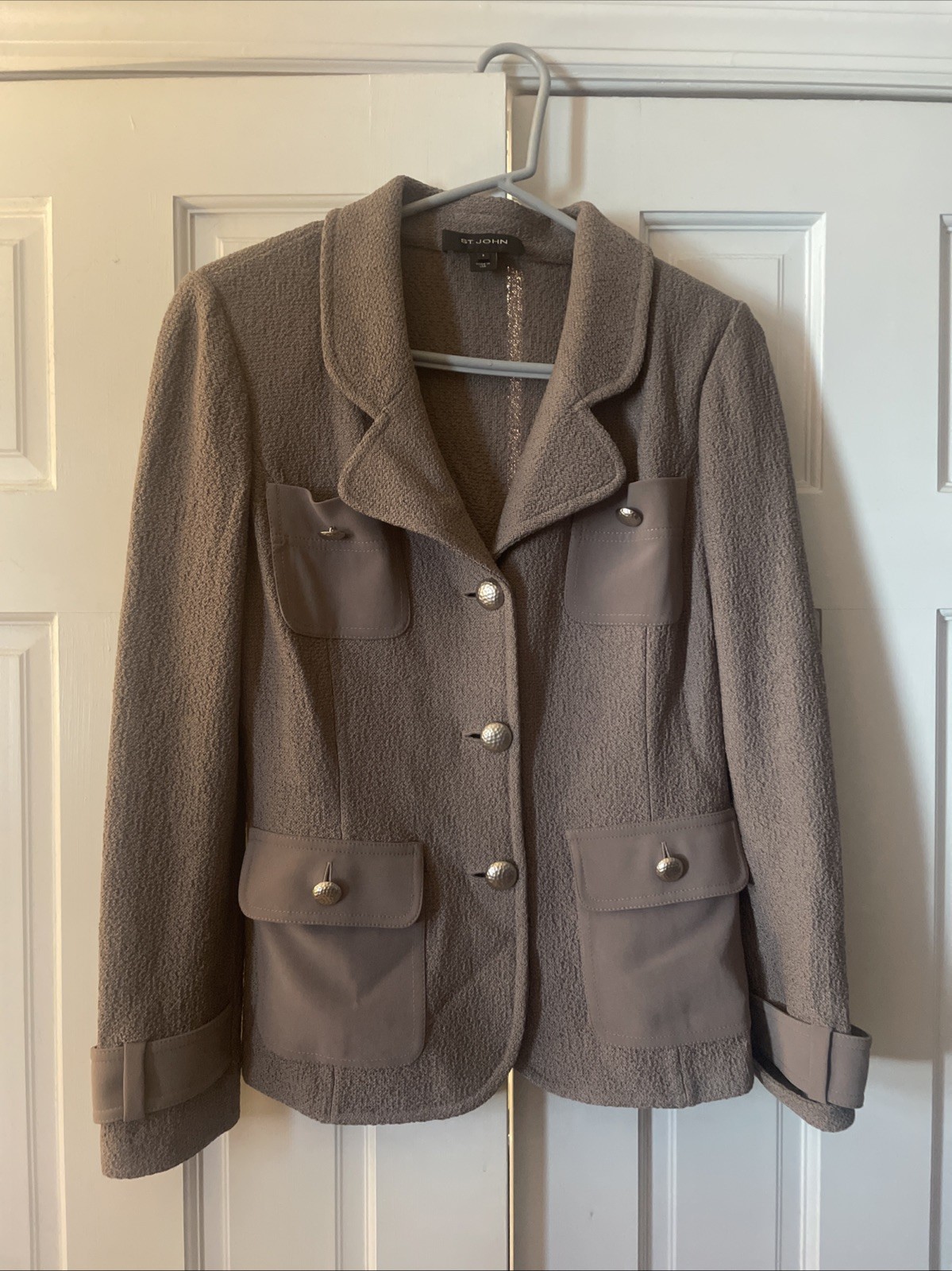 St. John Women’s Mauve-Taupe Textured Knit Blazer Jacket Size 8 RT 12 GRP 2