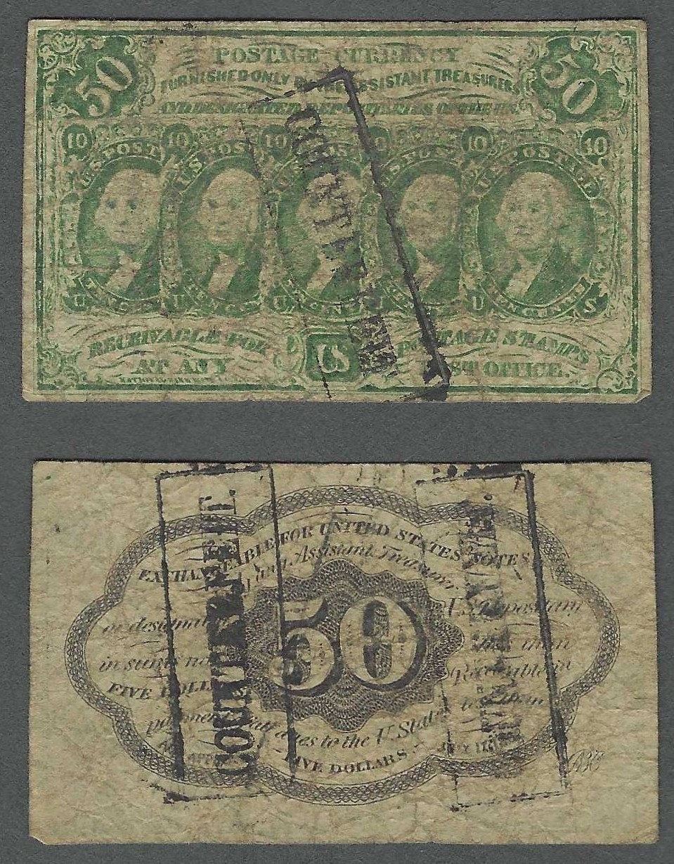 Contemporary COUNTERFEIT 50c 1st Issue 1862-63 F+ Fractional Currency