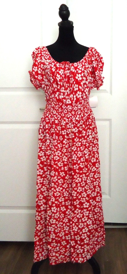 NWT Kindred Anthropologie Red Dress Floral Maxi RN#166636 Size-1X