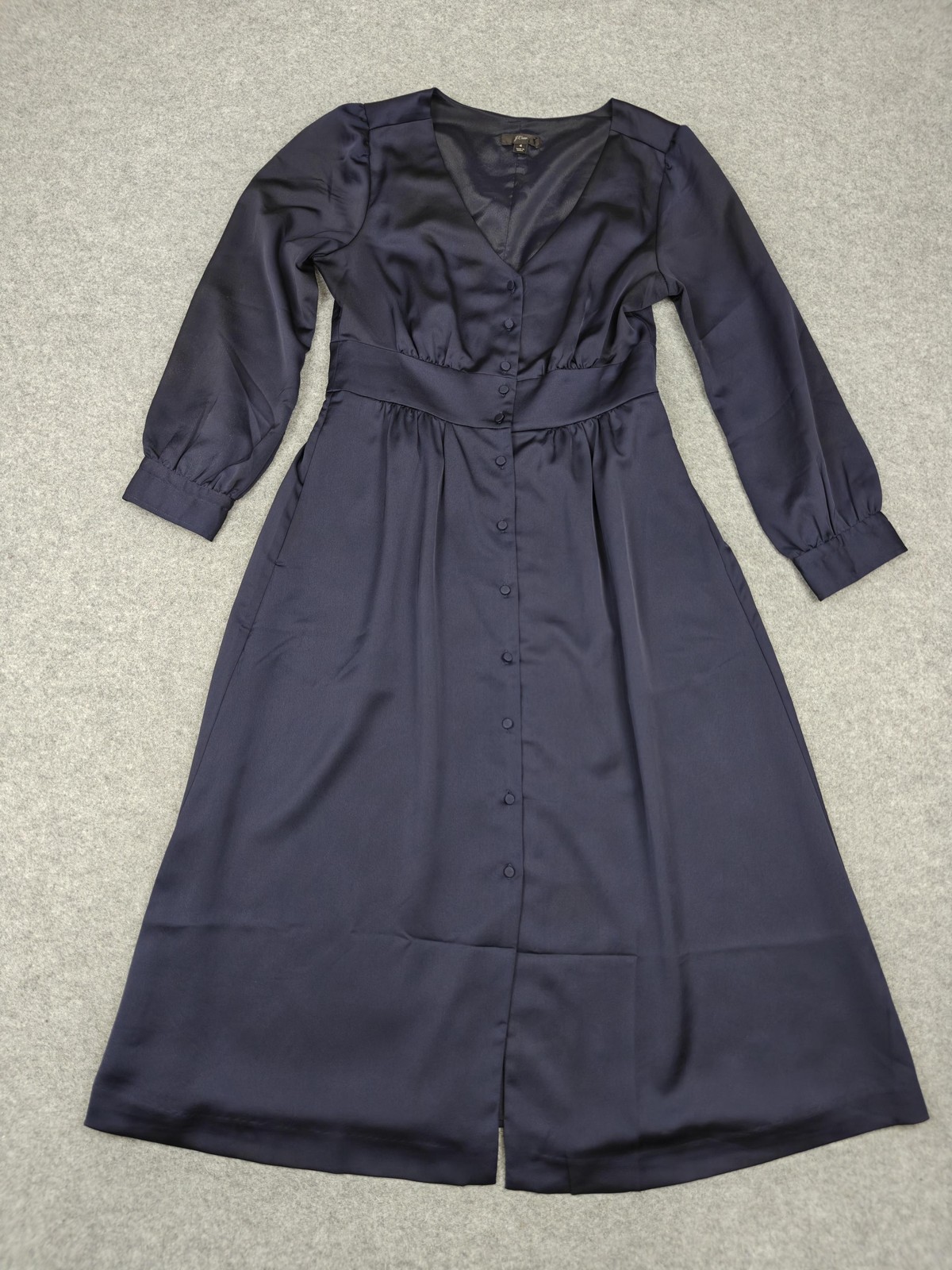 J.Crew Dress Womens 4 Blue Satin Long Sleeve Button Front Fit & Flare Midi