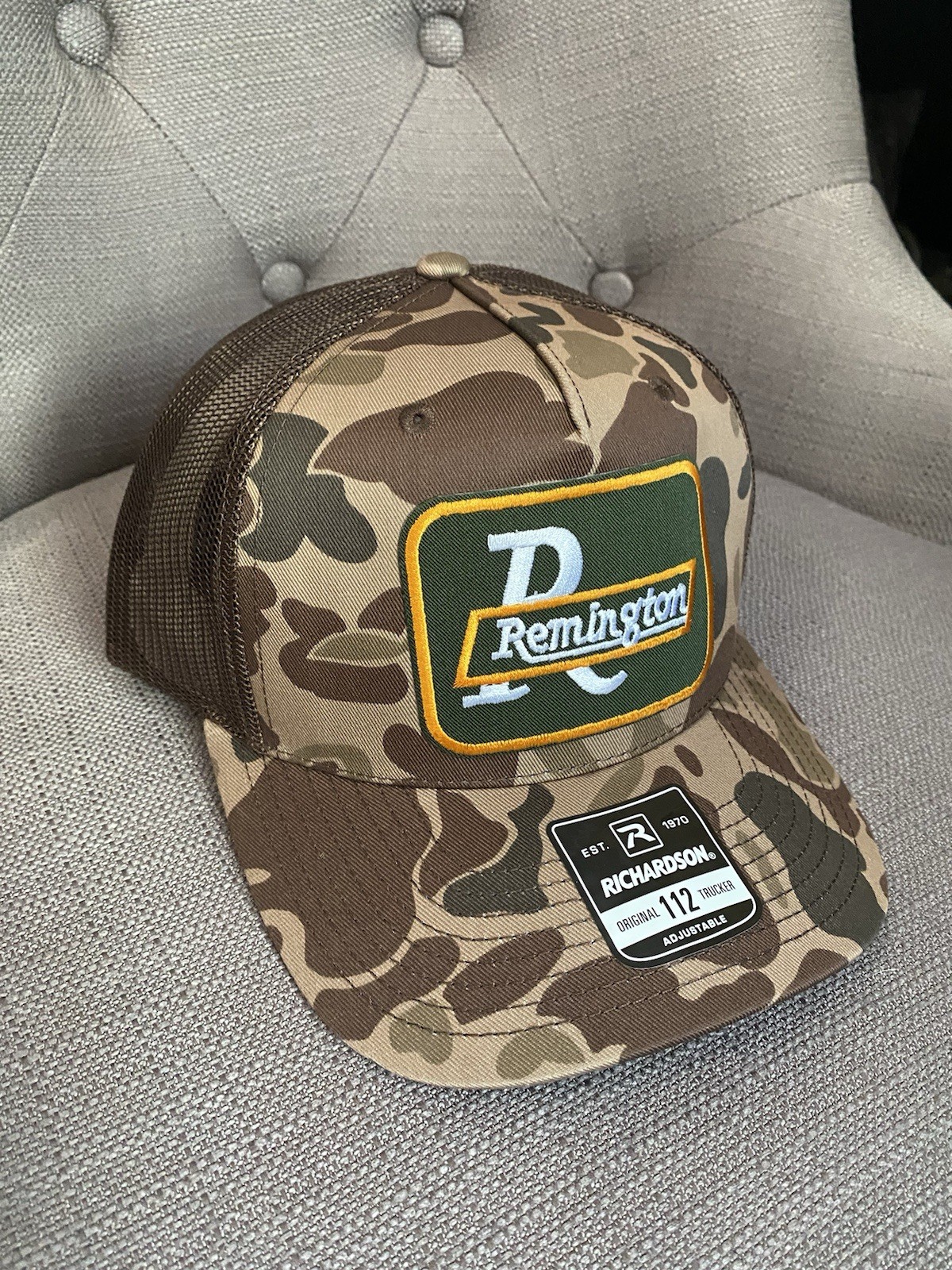 Vintage Remington patch on old school duck Camo richardson 112 Snapback Cap Vintage Remington patch on old school duck Camo richardson 112 Snapback Cap