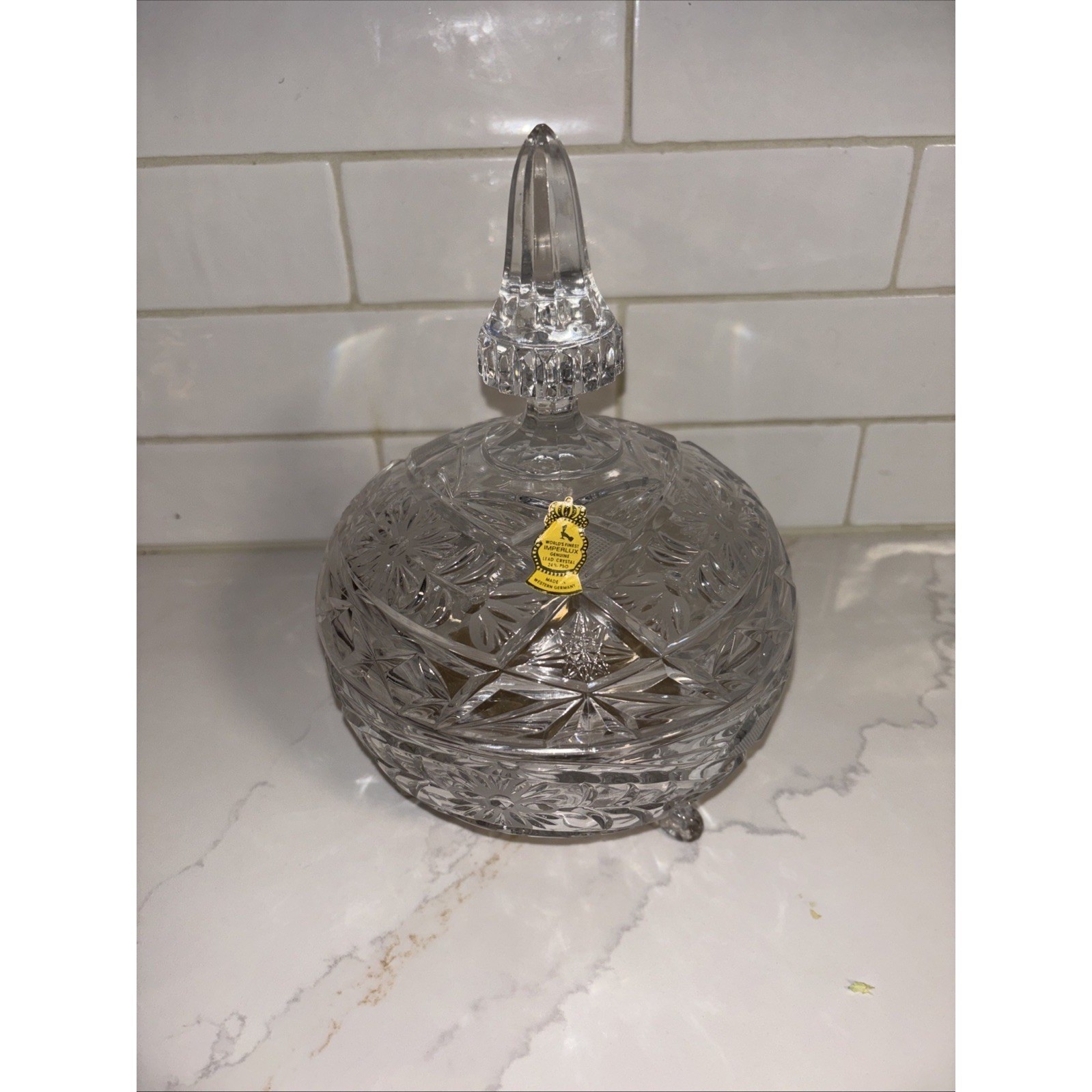 Vintage Lead Crystal Footed Lidded Candy Dish 9\