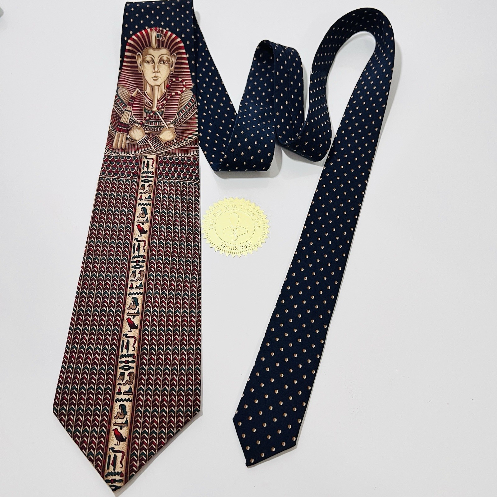 VITALIANO PANCALDI RARE Vintage Silk Tie W King Tut Egypt Hieroglyphic 57x3.25” VITALIANO PANCALDI RARE Vintage Silk Tie W King Tut Egypt Hieroglyphic 57x3.25”