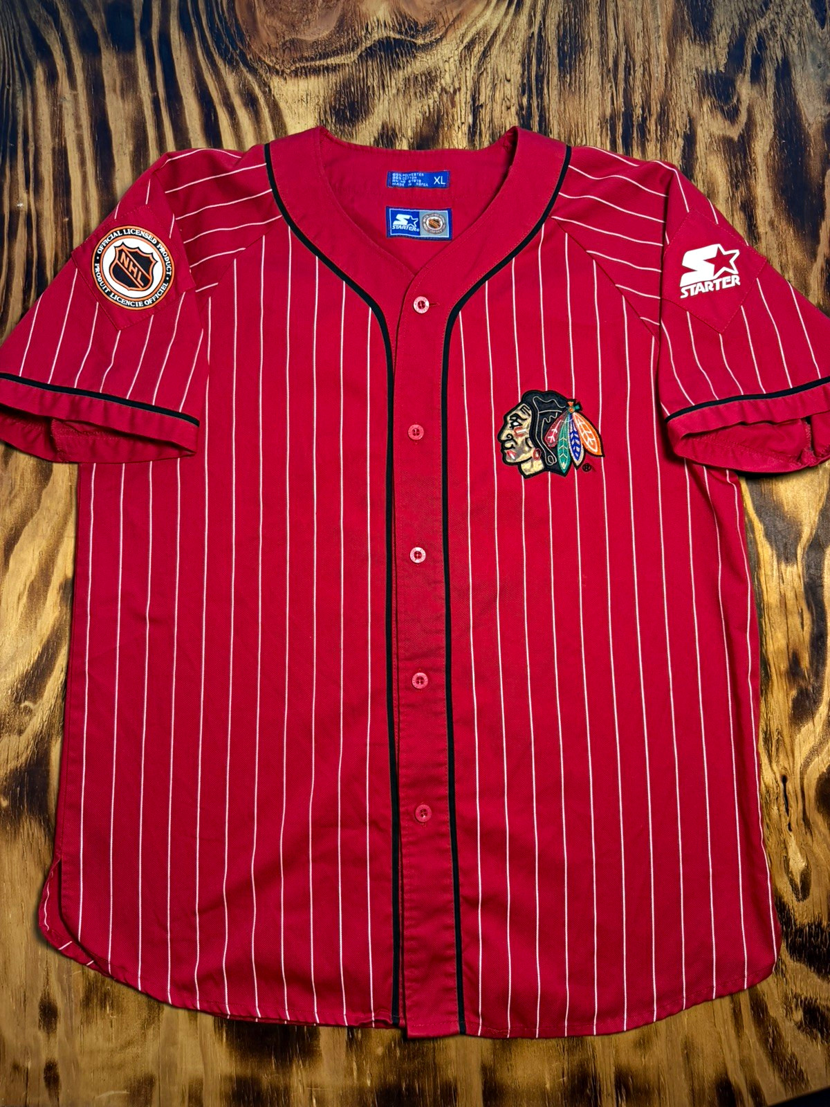 VINTAGE STARTER CHICAGO BLACKHAWKS BASEBALL  JERSEY (XL)
