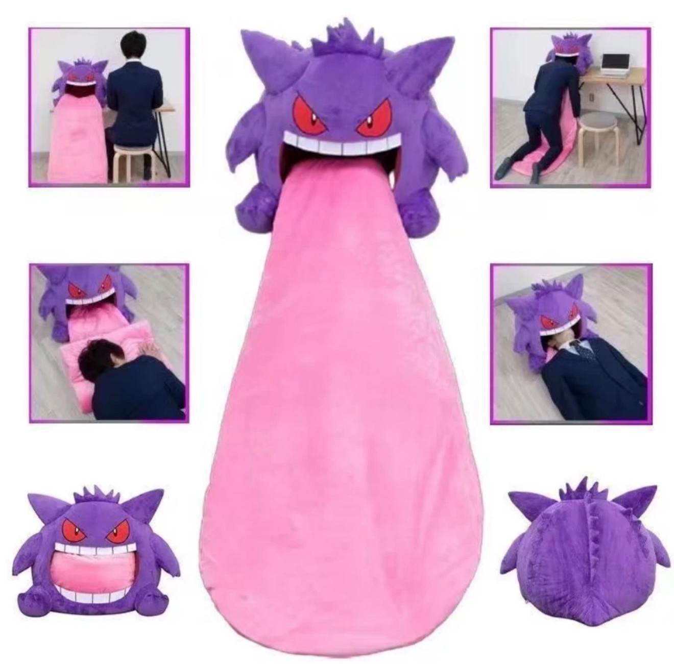 Anime Gengar Break Blanket Sleeping Long Tongue Plush Toy Thick Nap Pillow Gifts