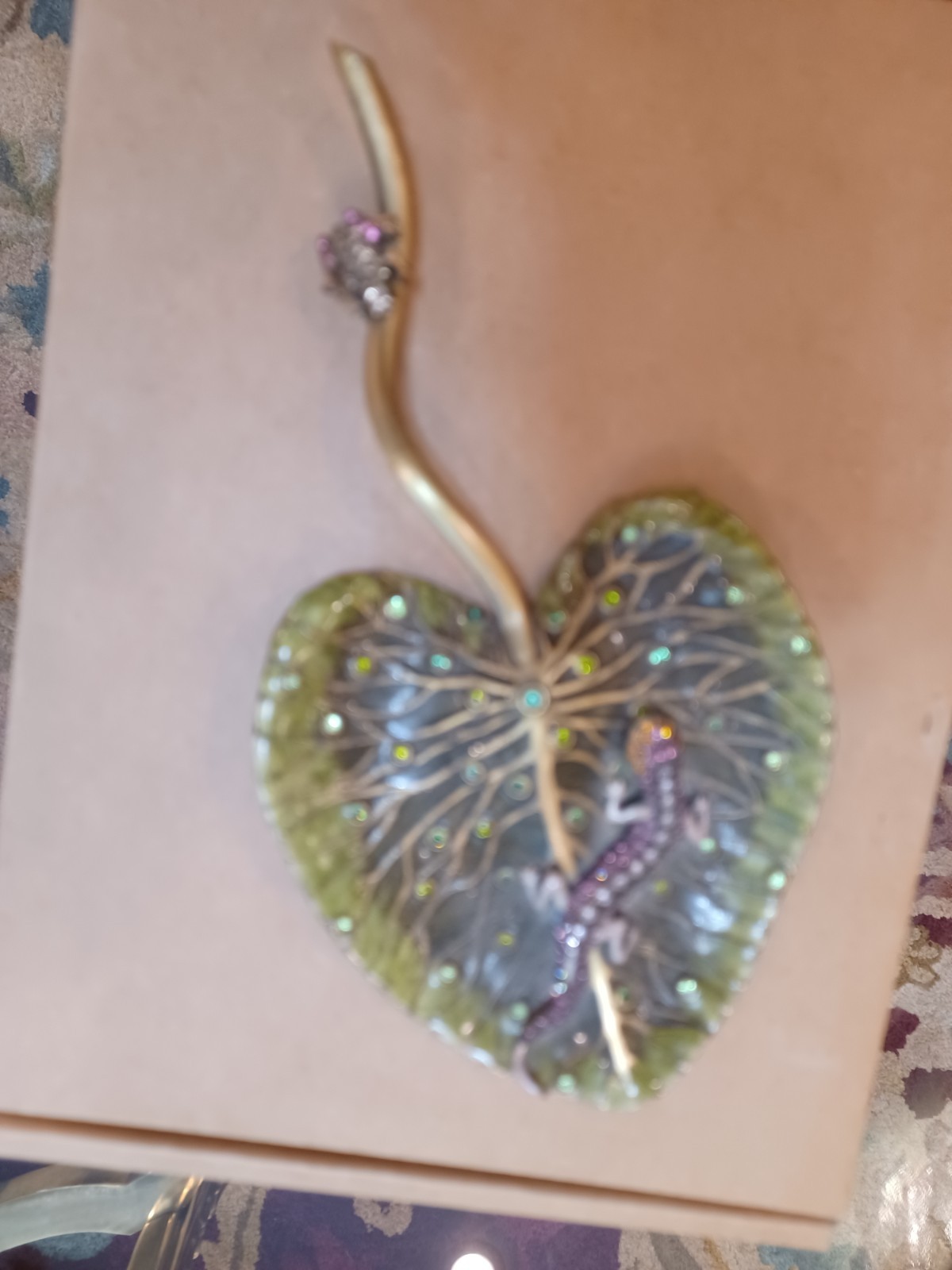Jay Strongwater Frog and Lizzard on Enamelled and Jeweled Leaf, 7 inches x... Jay Strongwater Frog and Lizzard on Enamelled and Jeweled Leaf, 7 inches x...