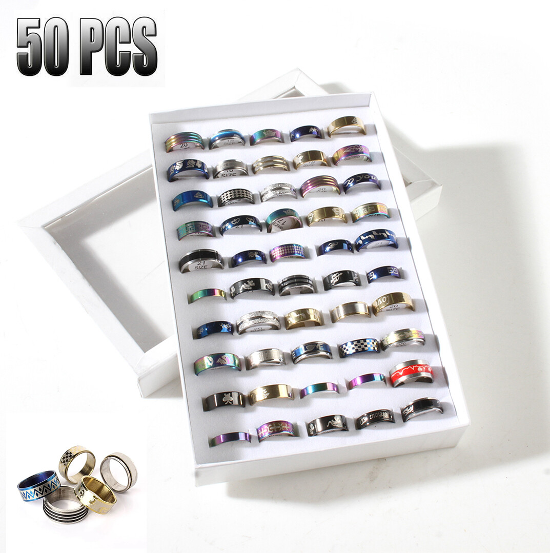 100pcs Women Men Stainless Steel Finger Ring Punk Rings Mixed Jewelry Wholesale