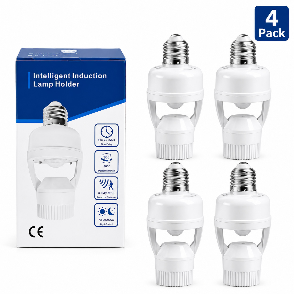 4Pcs-Infrared PIR Motion Sensor E27/E26 LED Light Lamp Bulb Holder Socket Switch