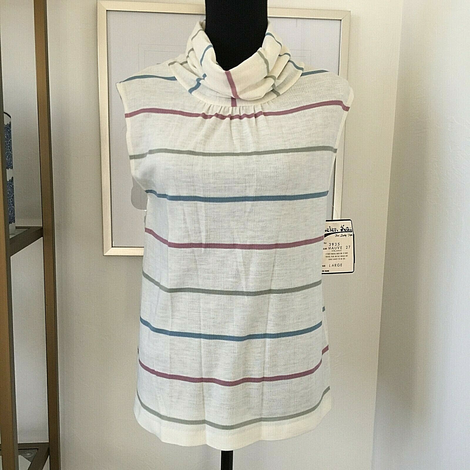 Vintage 1970 Helen Kay for Lucky Tops Sleeveless Stripe Cowl Neck Top Dead Stock Vintage 1970 Helen Kay for Lucky Tops Sleeveless Stripe Cowl Neck Top Dead Stock