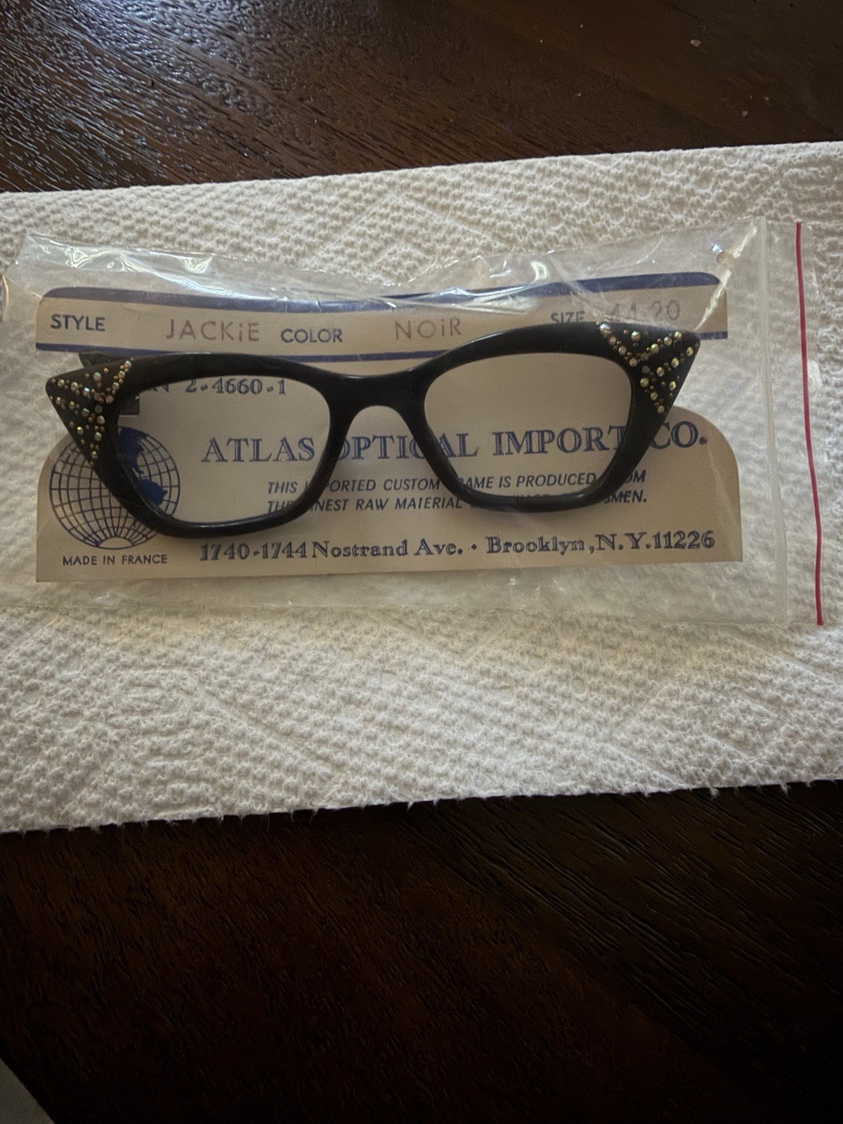 Vintage 1960s French Jackie Cat Eye Rhinestone Eyeglasses NOS Black 44-20 Vintage 1960s French Jackie Cat Eye Rhinestone Eyeglasses NOS Black 44-20