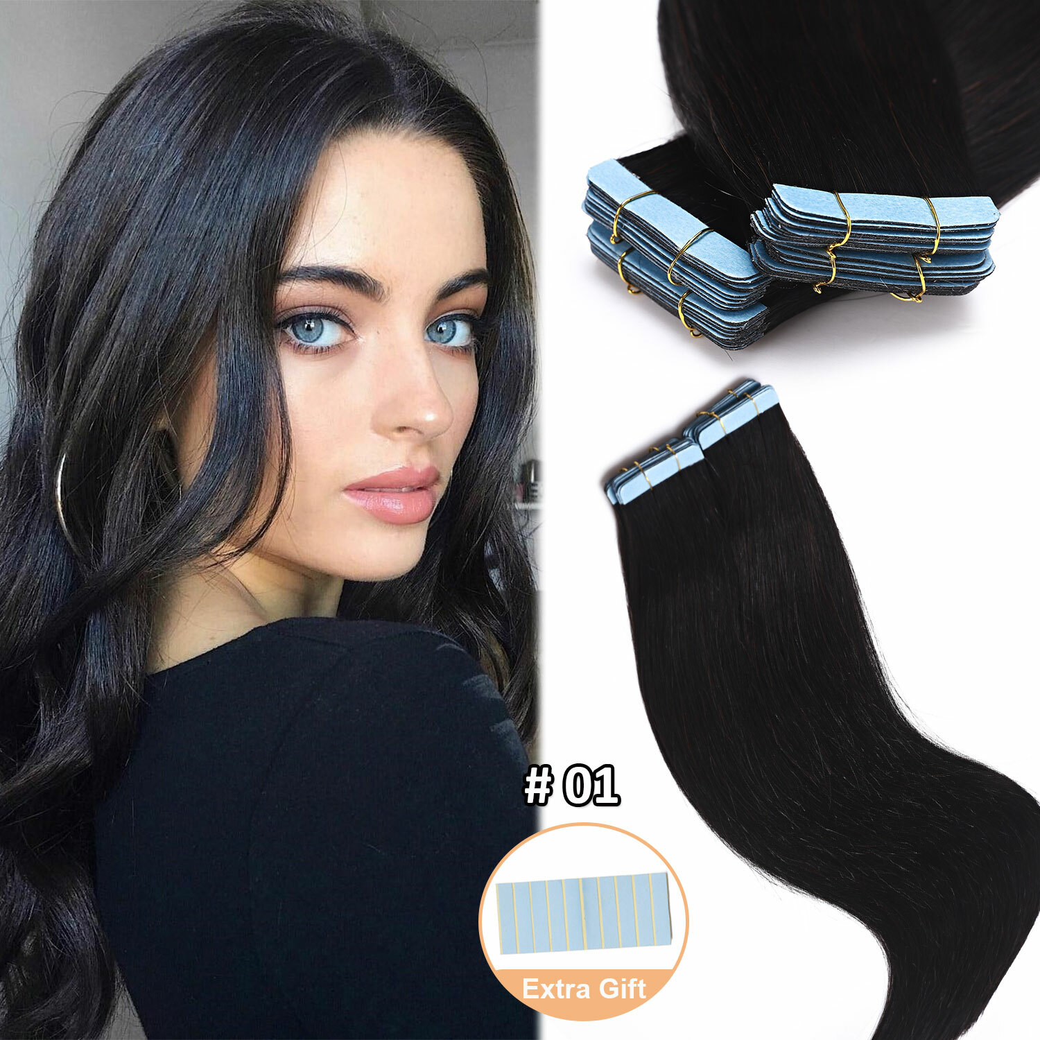CLEARANCE 100% Real Remy Thick Tape In Human Hair Extensions Skin Weft Full Head