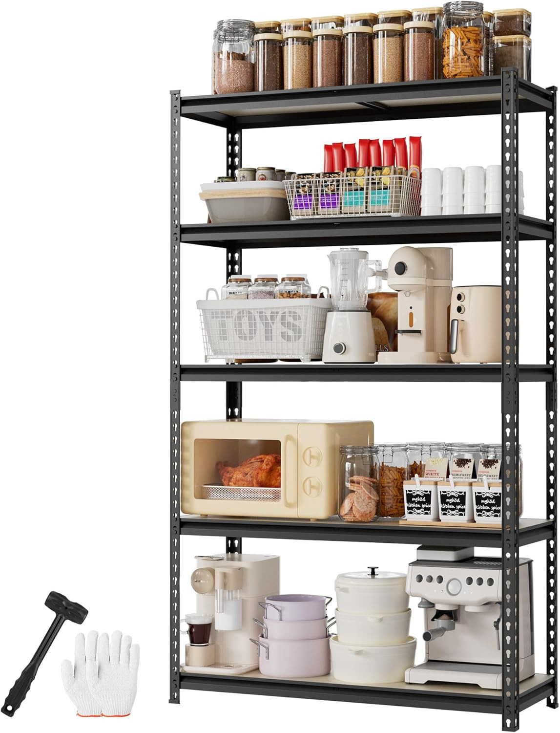 2180LBS Capacity 5-Tier Black Shelving, 35.4”Wx11.8”Dx72”H