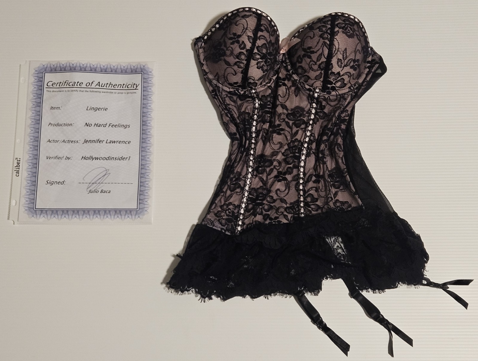 Jennifer Lawrence \'No Hard Feelings\' Screen Worn Lingerie Wardrobe Tag & COA