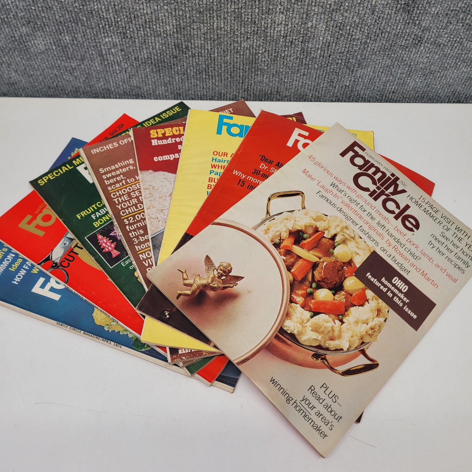 VTG 1969-70 Family Circle Magazines Crafts Recipes Diet Women Lot of 8 Issues