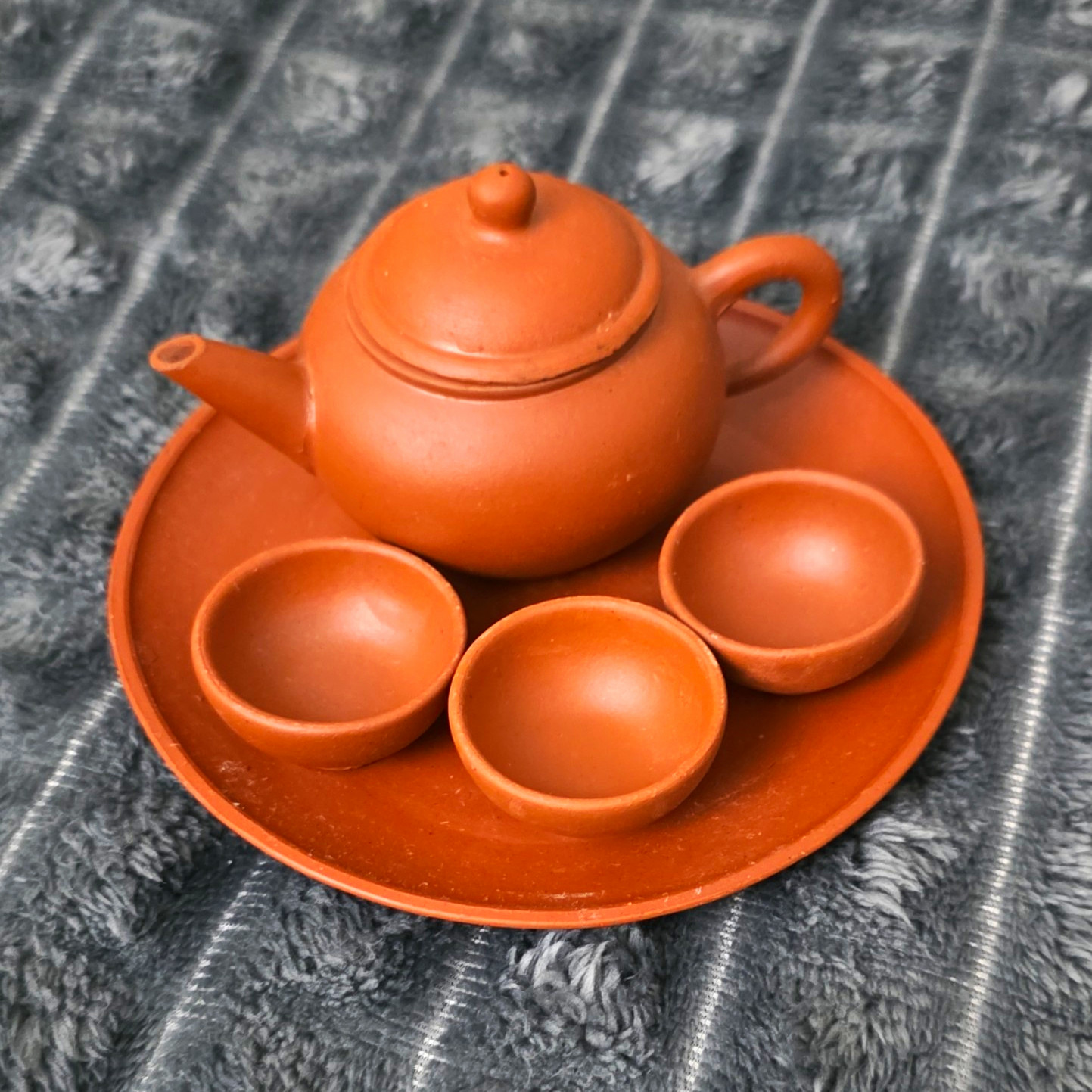 Vintage Miniature Chinese Yixing Red Clay Tea Set - Signed 