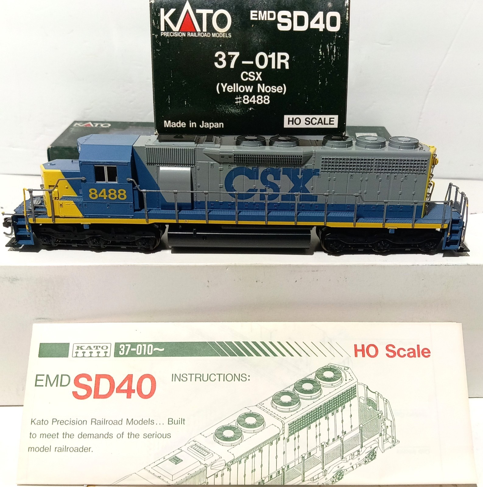 HO SCALE KATO CSXT EMDSD40 DIESEL LOCOMOTIVE ROAD #8488 #37-01R YELLOW NOSE USED