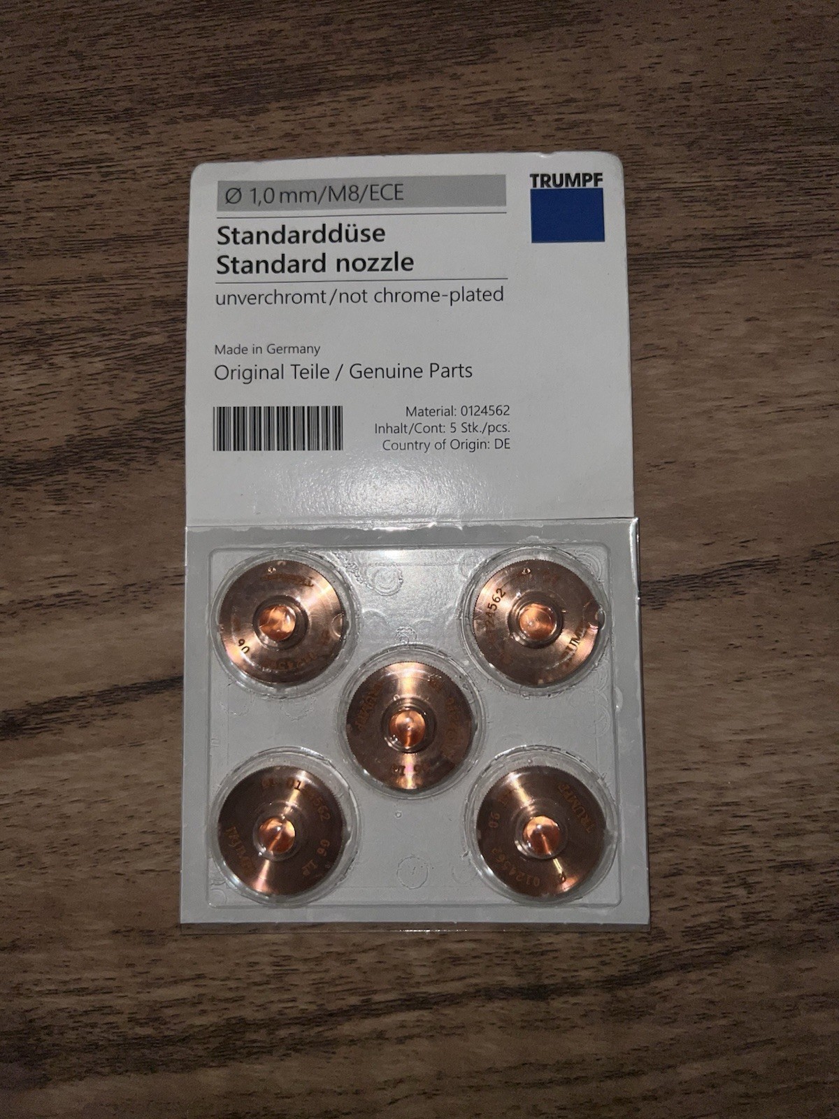 5 Pack Trumpf Standard Laser Nozzle, 1,0 mm/M8/ECE 5 Pack Trumpf Standard Laser Nozzle, 1,0 mm/M8/ECE