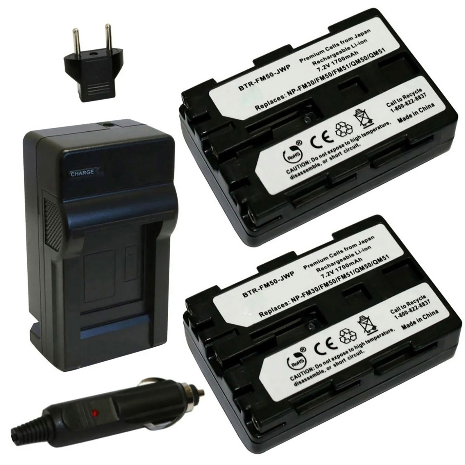Replacement for Sony DCR-TRV8 Battery (2-Pack, 1700mAh) and Charger