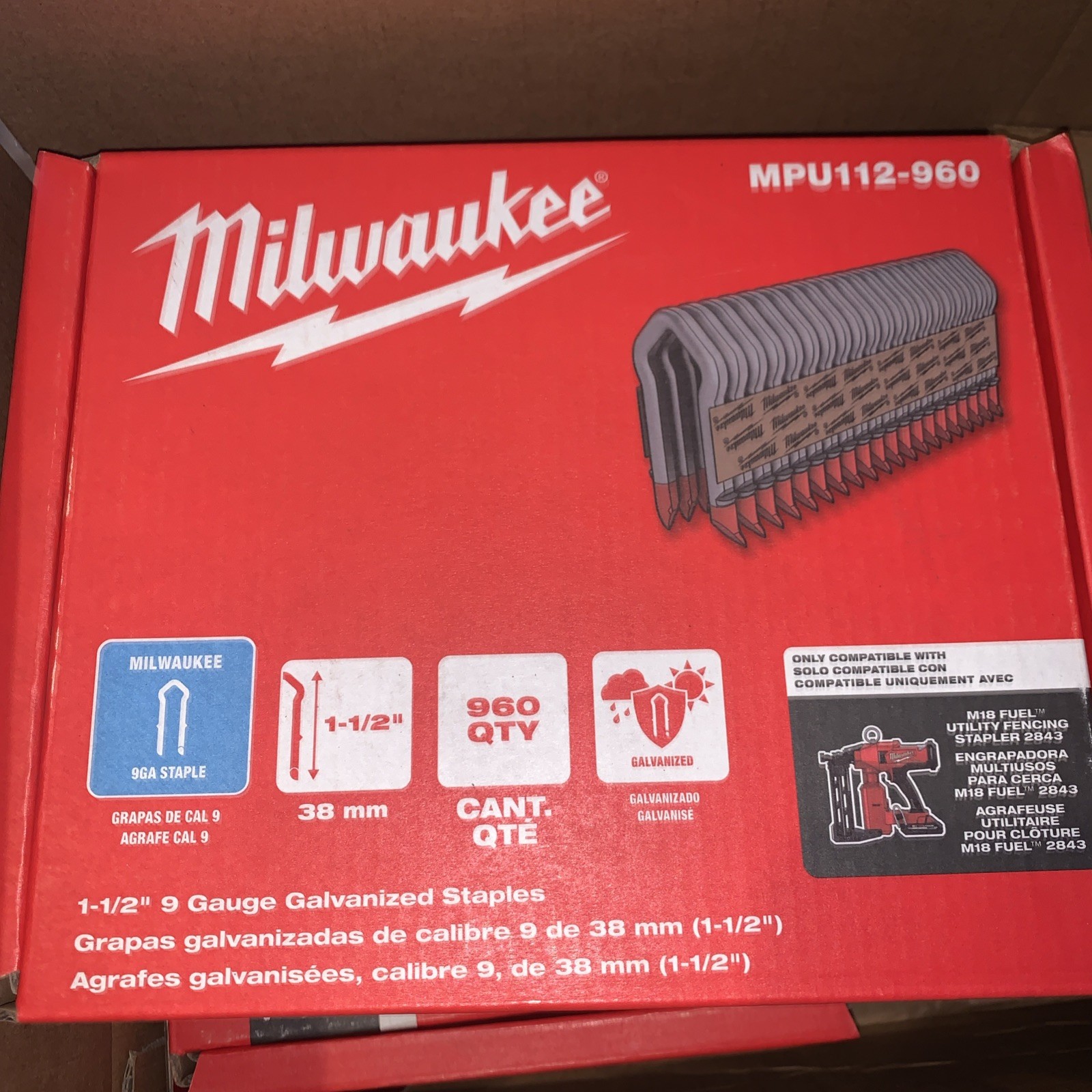 Milwaukee Tool Mpu112-960 Cable Staples, 9 Ga, Diamond Crown, 1-1/2 In Leg L,