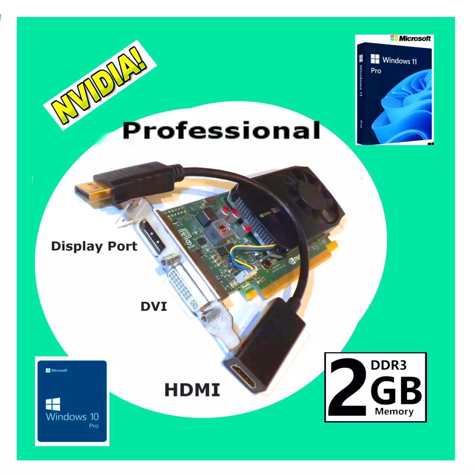 2GB✔️Windows 11 Video Card✔️ Dell HP ✔️BUNDLE✔️ HDMI Adapter included✔️PCI-E 2.0