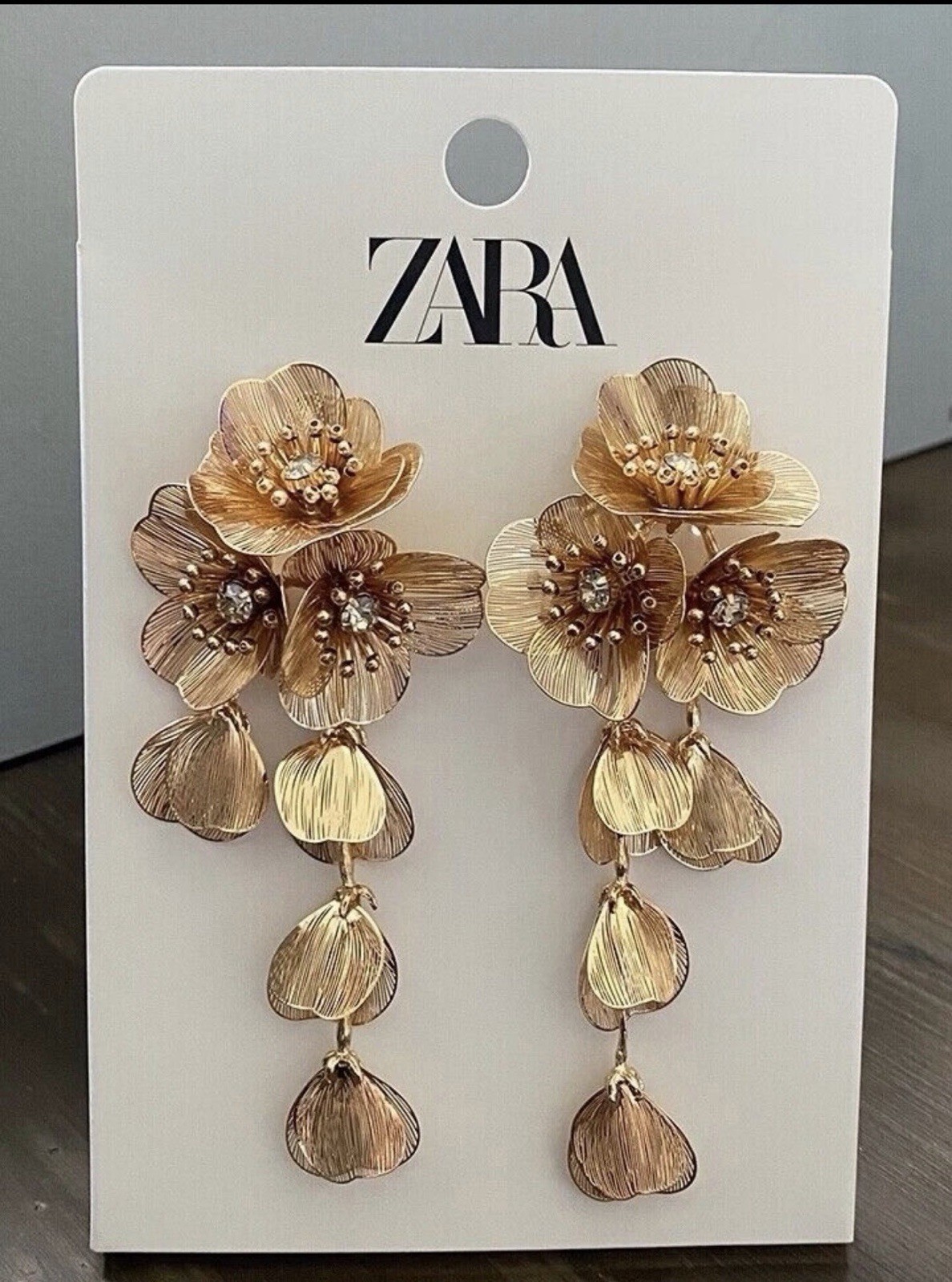 Zara Gold Floral Statement Earrings Long Luxury Runway Elegant