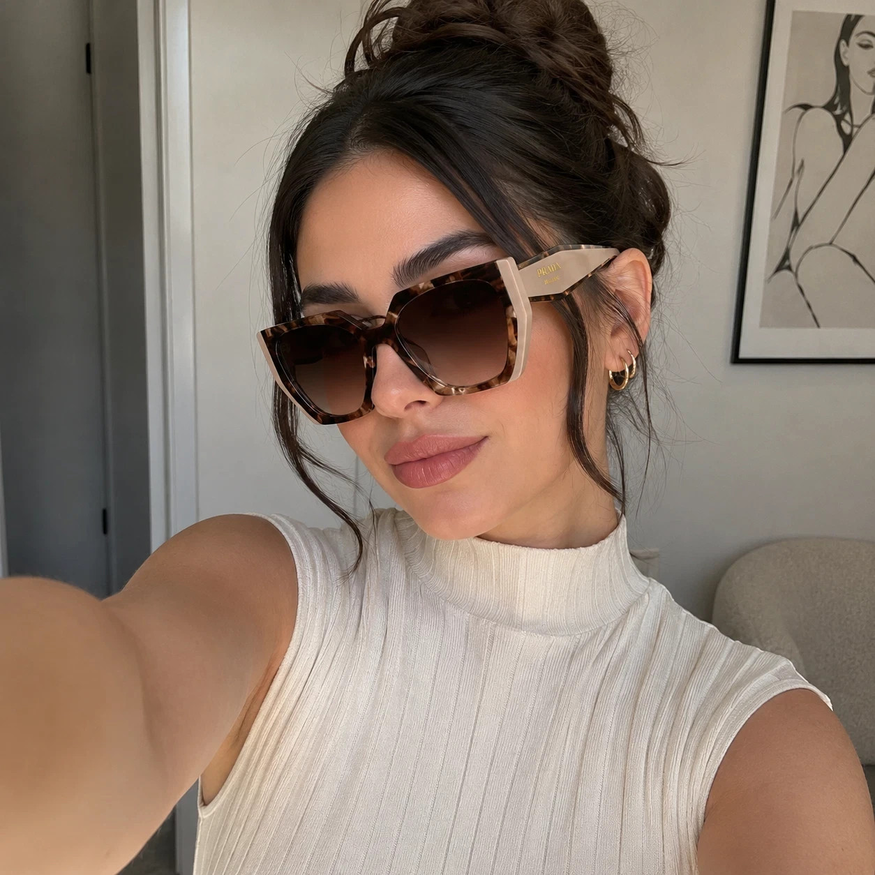 PRADA PR 15WS Women\'s Sunglasses 01R0A6 Tortoise Caramel Powder Brown PRADA PR 15WS Women\'s Sunglasses 01R0A6 Tortoise Caramel Powder Brown